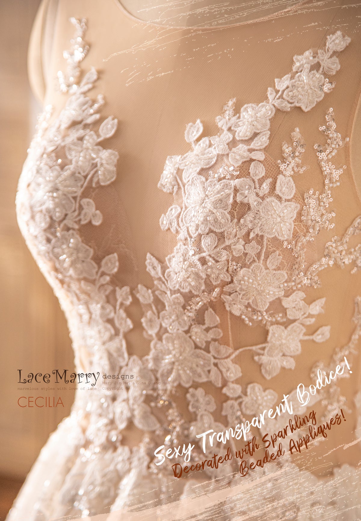 CECILIA / Sexy Bodice Wedding Dress with Deep V Back