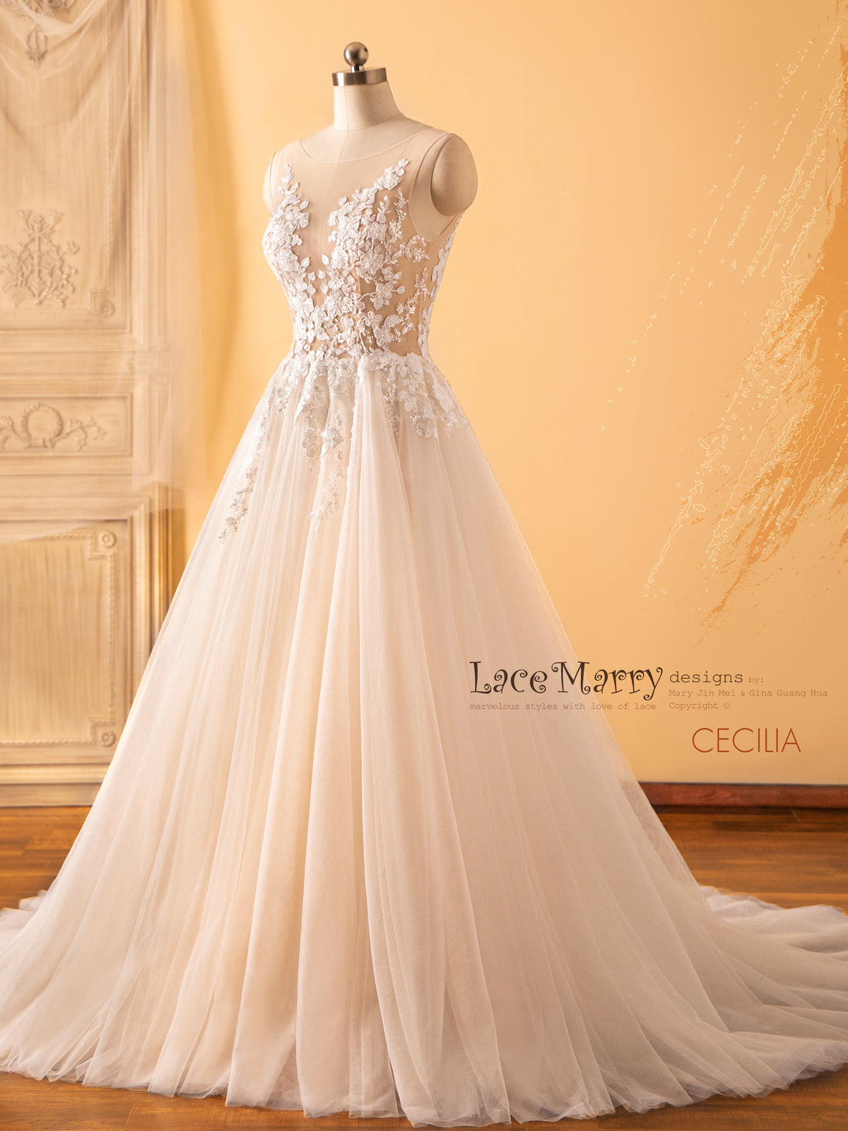 CECILIA / Sexy Bodice Wedding Dress with Deep V Back - LaceMarry CECILIA / Sexy Bodice Wedding Dress with Deep V Back - LaceMarry