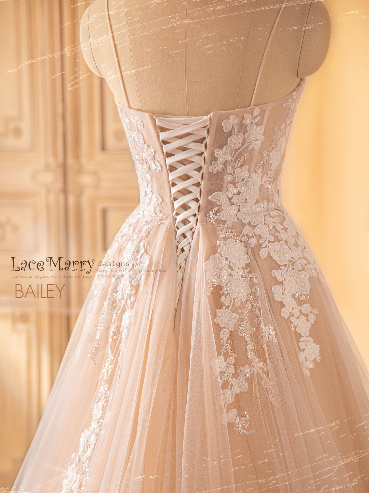 BAILEY / Nude Color Wedding Dress with A Line Skirt