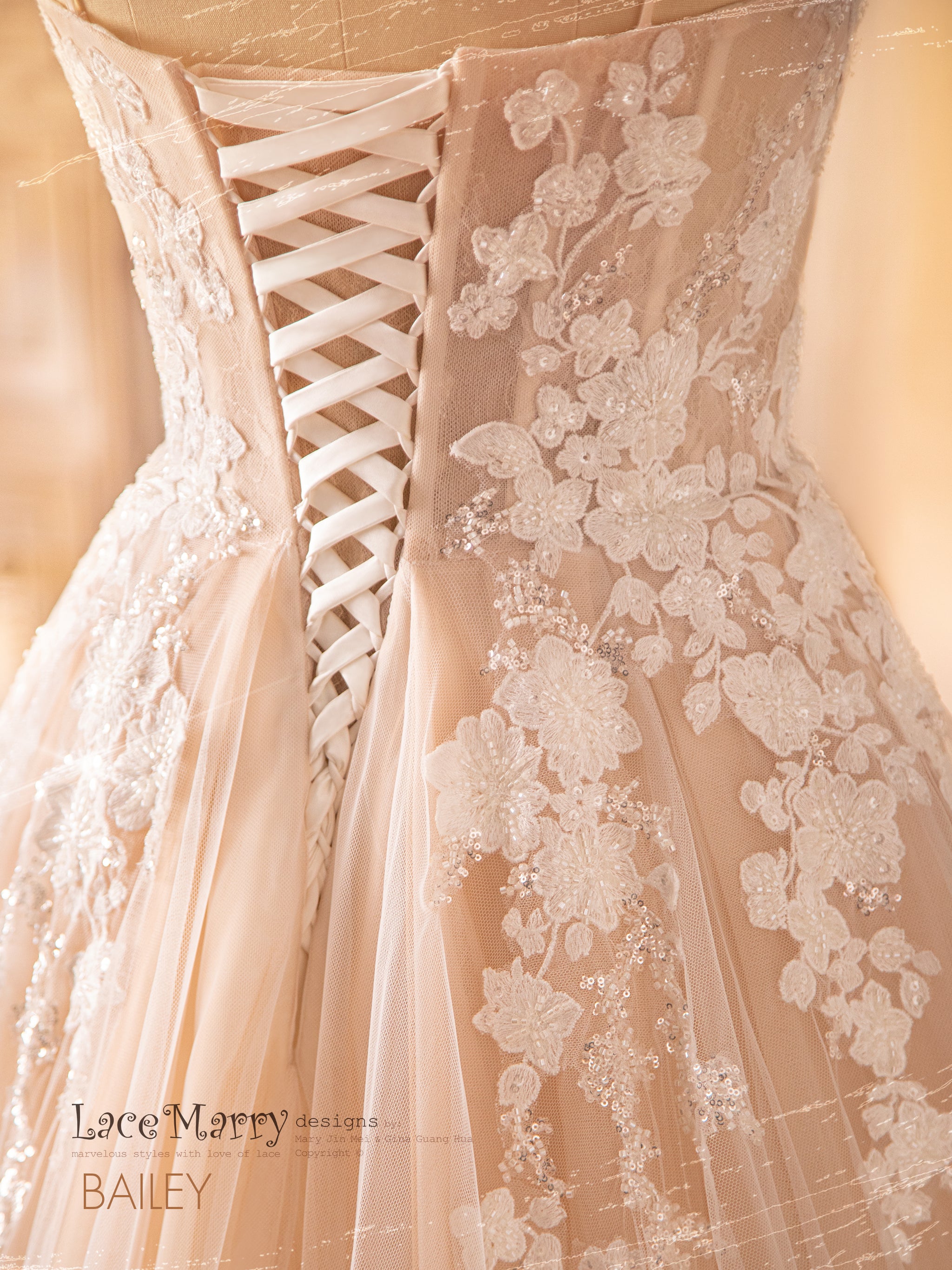 BAILEY / Nude Color Wedding Dress with A Line Skirt - LaceMarry BAILEY / Nude Color Wedding Dress with A Line Skirt - LaceMarry