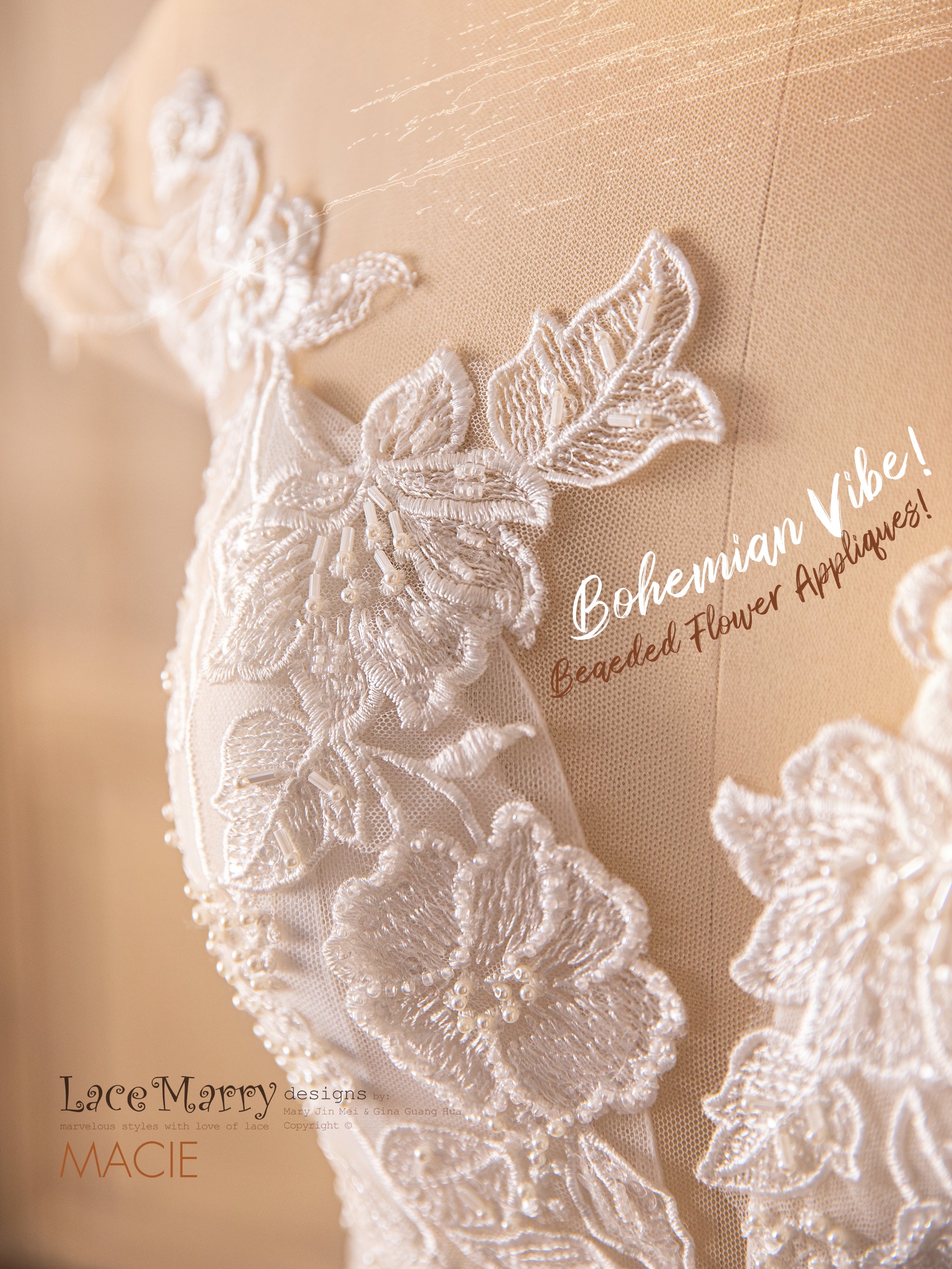 MACIE / A Line Wedding Dress with Illusion Plunge Neckline - LaceMarry MACIE / A Line Wedding Dress with Illusion Plunge Neckline - LaceMarry