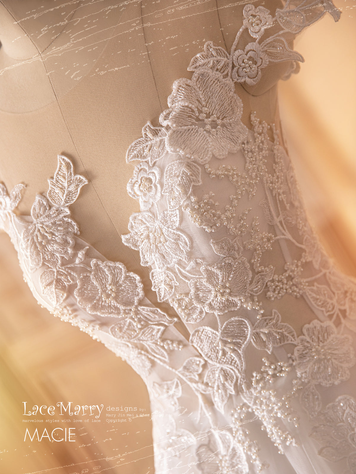 MACIE / A Line Wedding Dress with Illusion Plunge Neckline