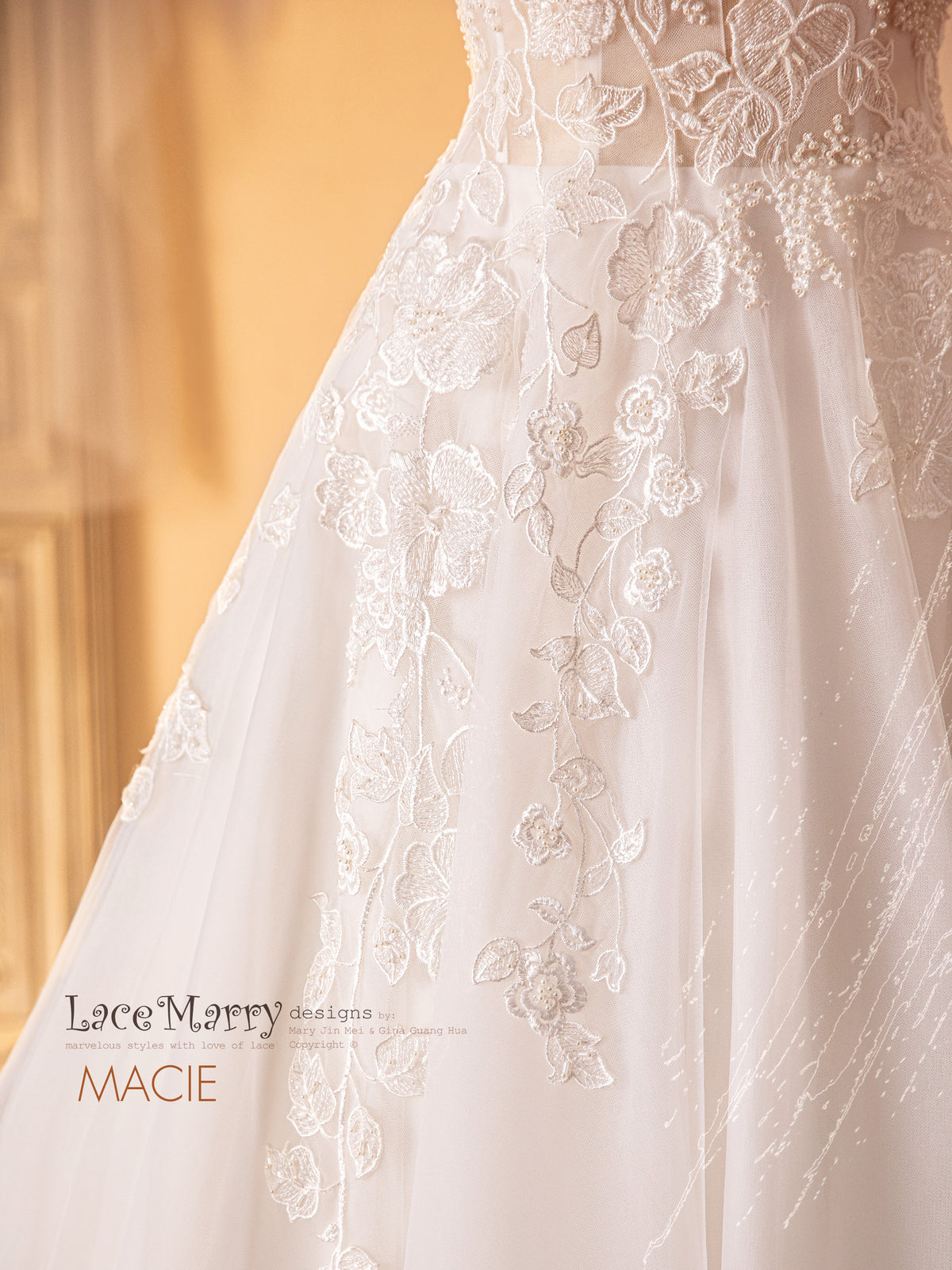 MACIE / A Line Wedding Dress with Illusion Plunge Neckline