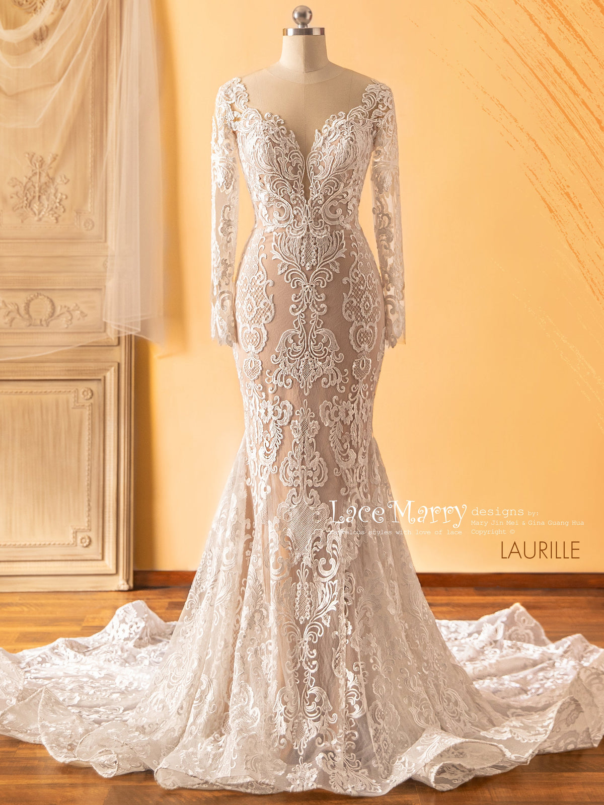 LAURILLE / Black Wedding Dress with Long Sleeves - LaceMarry LAURILLE / Black Wedding Dress with Long Sleeves - LaceMarry