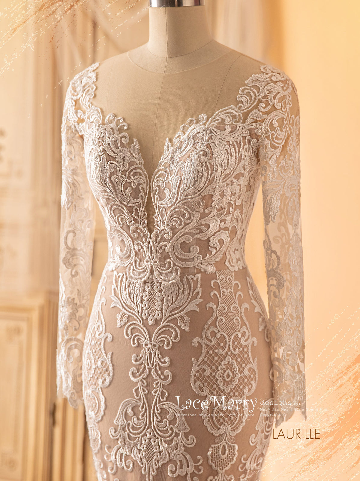 LAURILLE / Black Wedding Dress with Long Sleeves - LaceMarry LAURILLE / Black Wedding Dress with Long Sleeves - LaceMarry