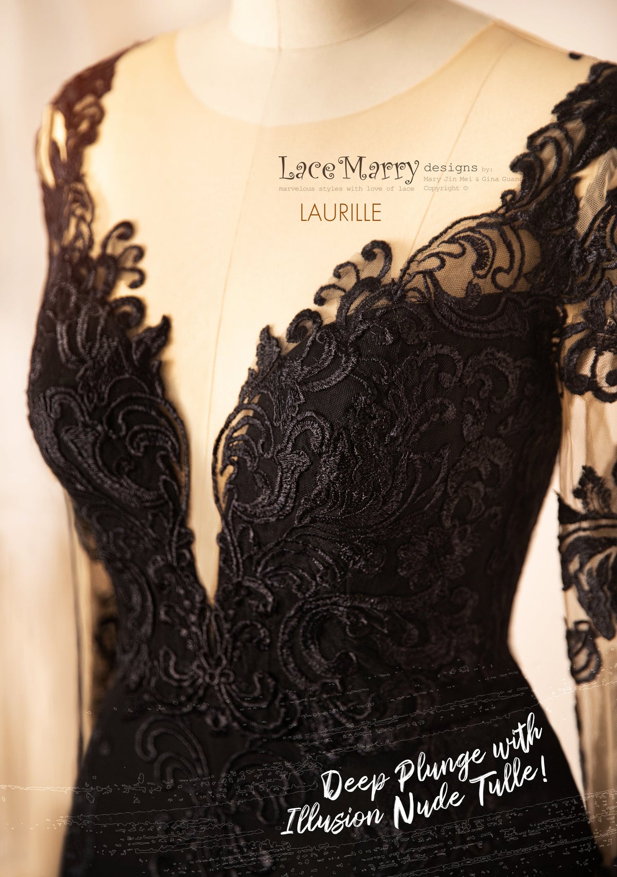 LAURILLE / Black Wedding Dress with Long Sleeves