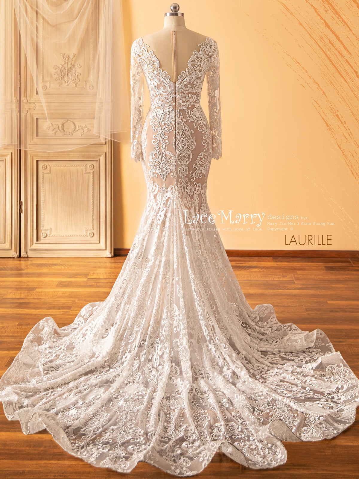 LAURILLE / Off-Shoulder Black Lace Wedding Dress - LaceMarry LAURILLE / Off-Shoulder Black Lace Wedding Dress - LaceMarry