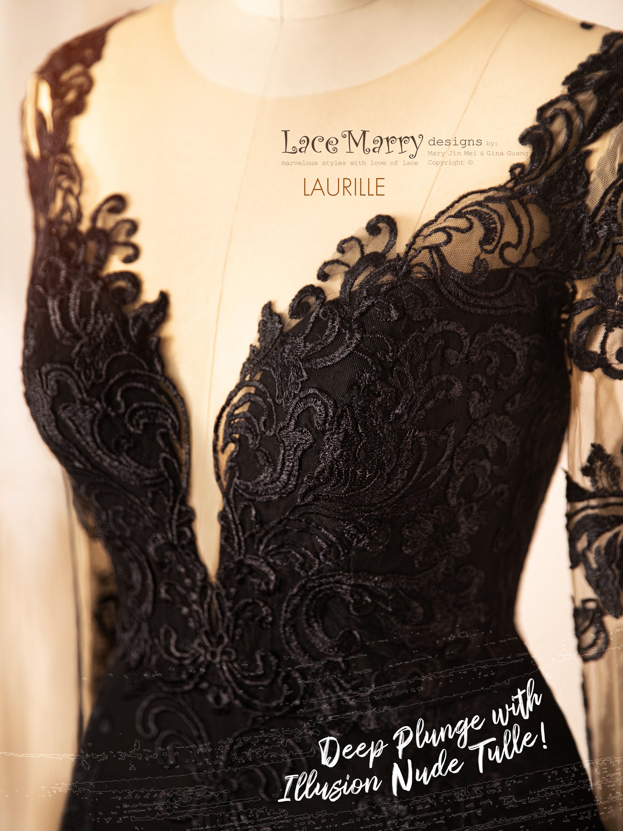 LAURILLE / Black Wedding Dress with Long Sleeves