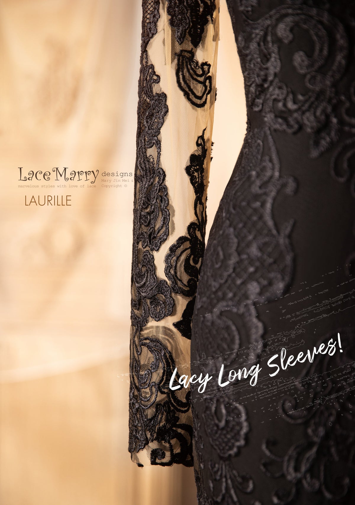 LAURILLE / Black Wedding Dress with Long Sleeves - LaceMarry LAURILLE / Black Wedding Dress with Long Sleeves - LaceMarry