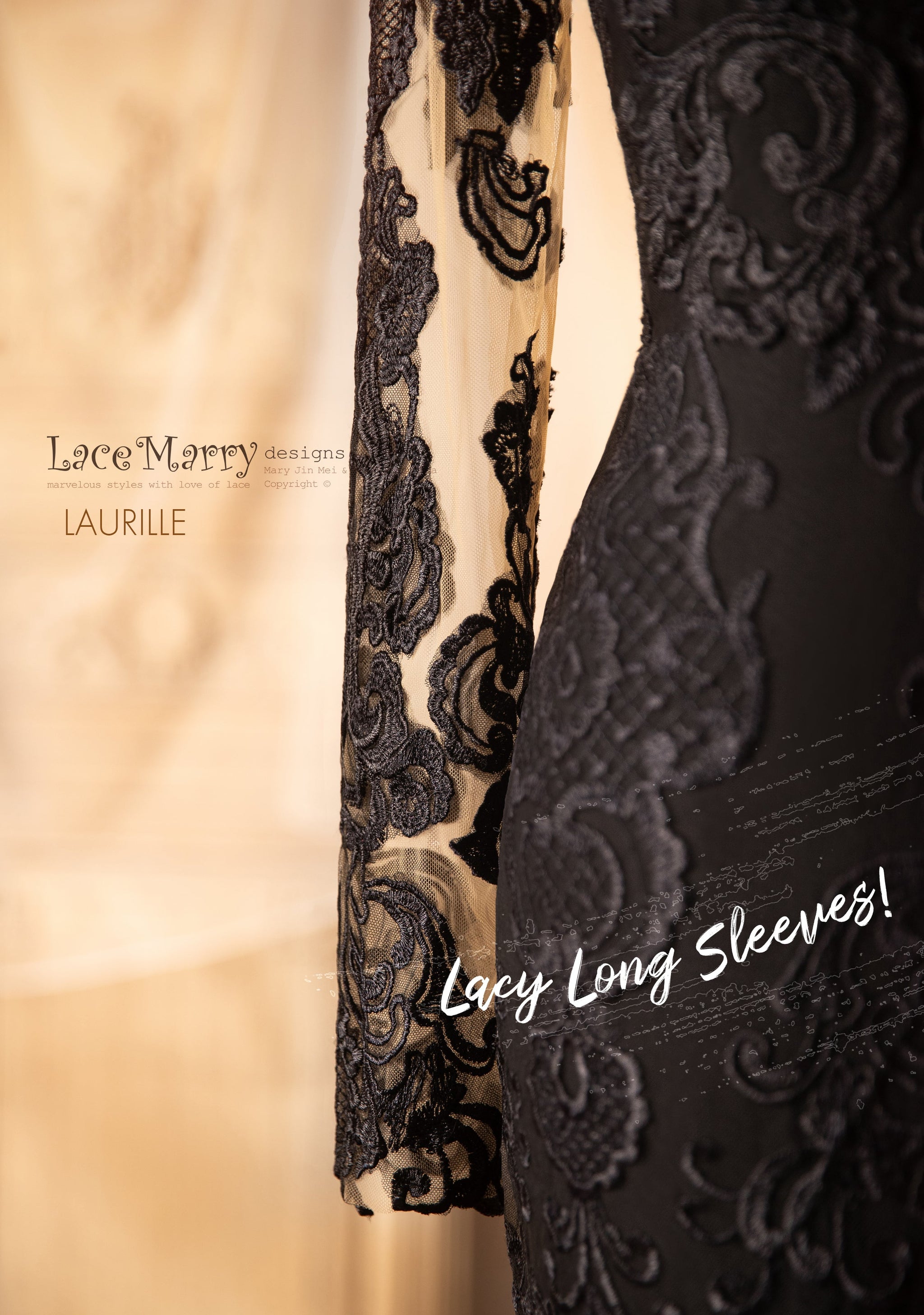 LAURILLE / Off-Shoulder Black Lace Wedding Dress - LaceMarry LAURILLE / Off-Shoulder Black Lace Wedding Dress - LaceMarry