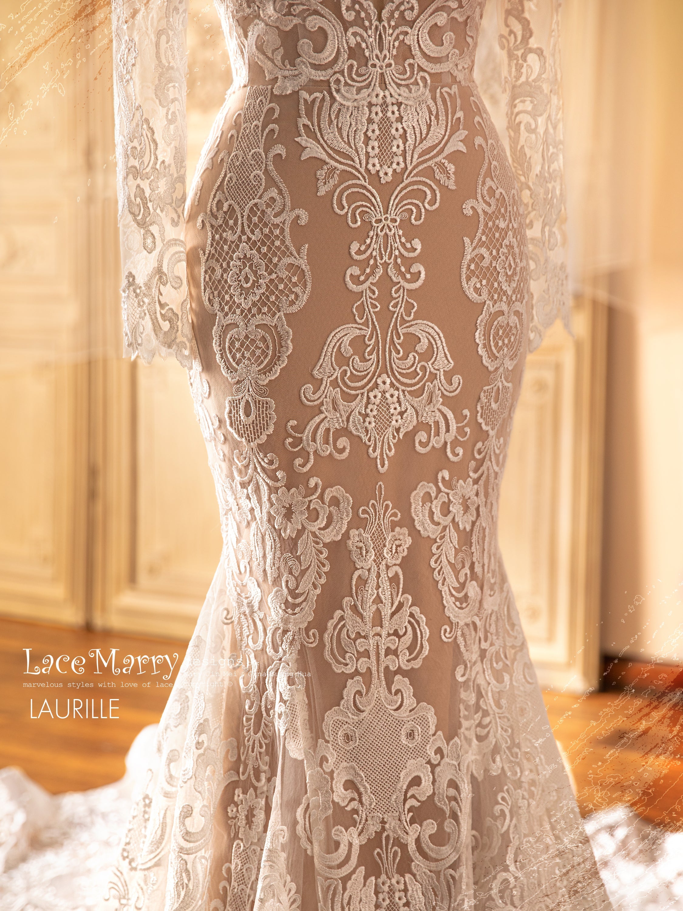 LAURILLE / Off-Shoulder Black Lace Wedding Dress