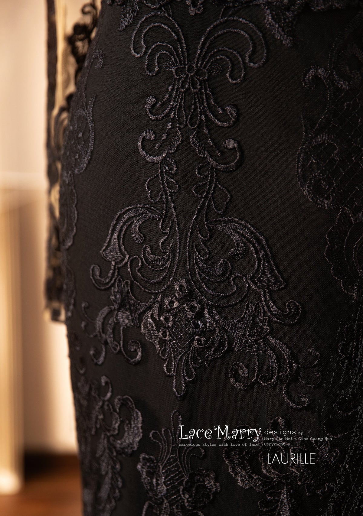 LAURILLE / Black Wedding Dress with Long Sleeves