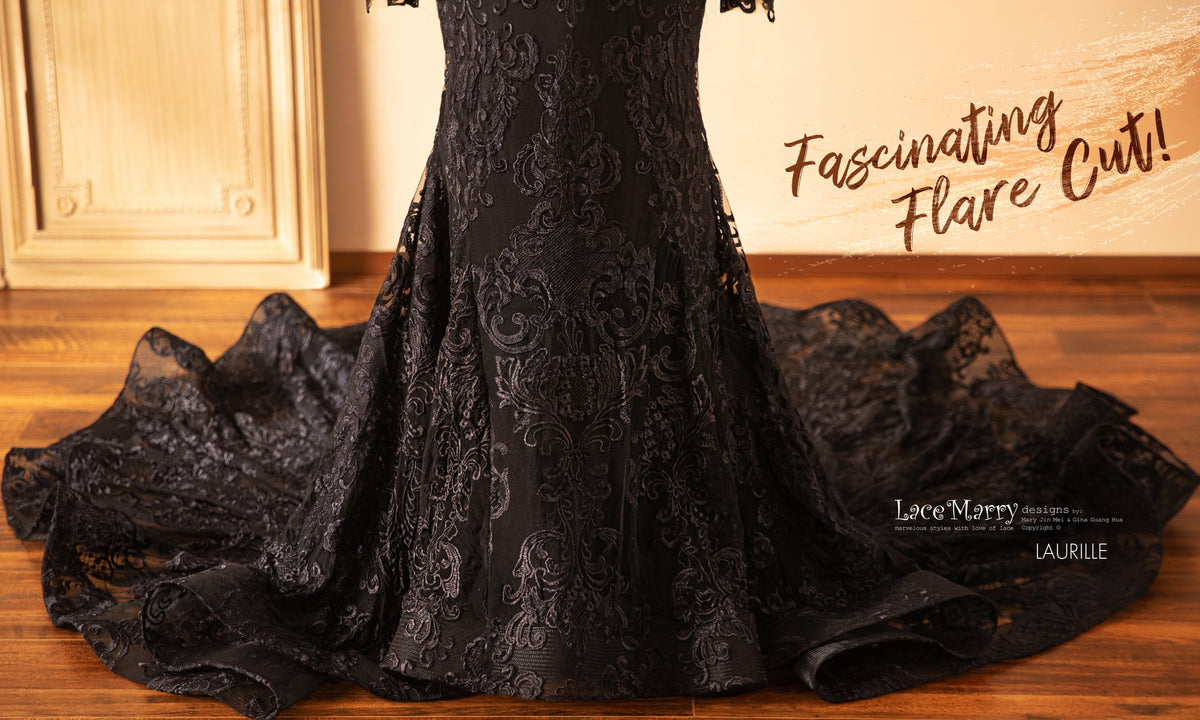 LAURILLE / Black Wedding Dress with Long Sleeves - LaceMarry LAURILLE / Black Wedding Dress with Long Sleeves - LaceMarry