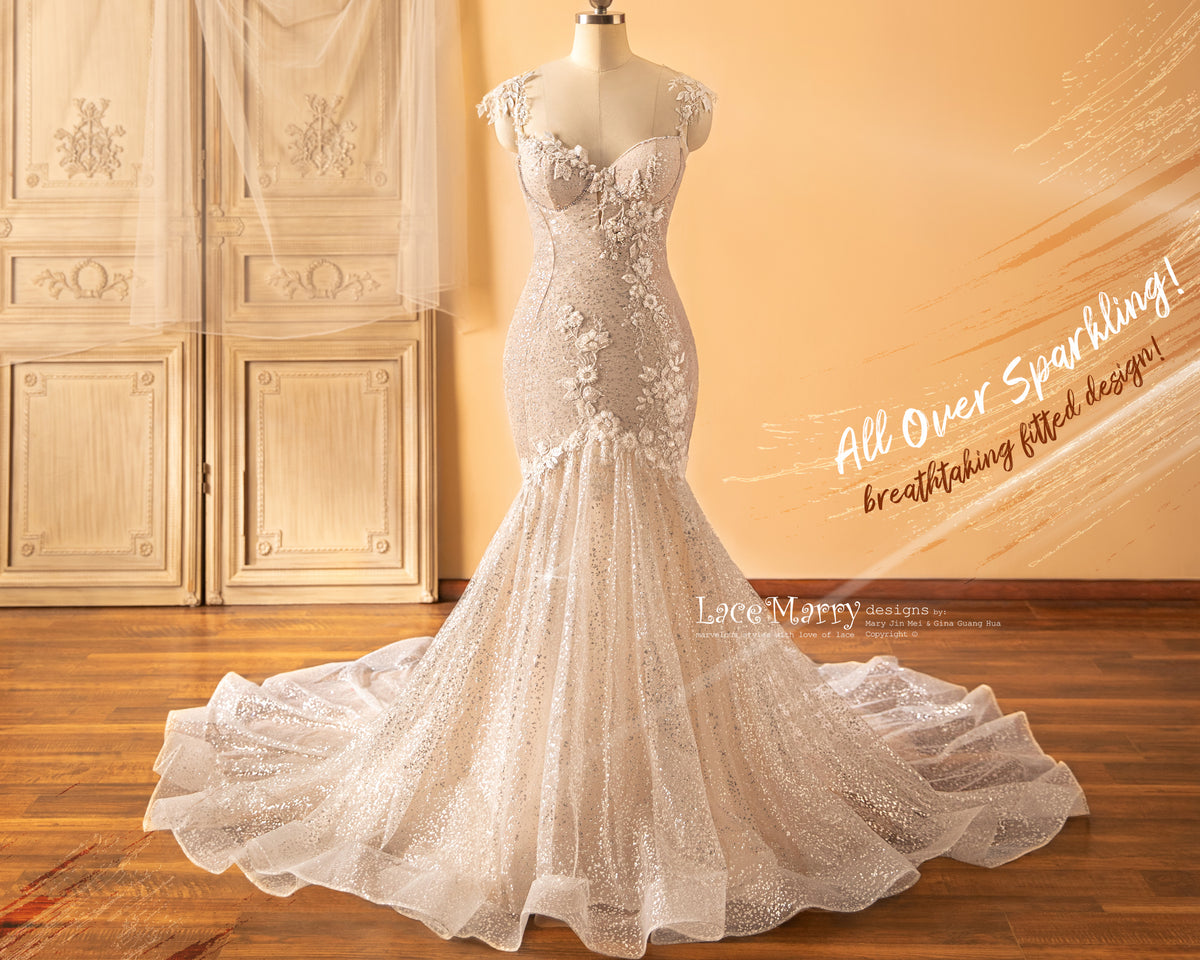 MARIAN / Fabulous Wedding Dress with All Around Sparkling - LaceMarry MARIAN / Fabulous Wedding Dress with All Around Sparkling - LaceMarry