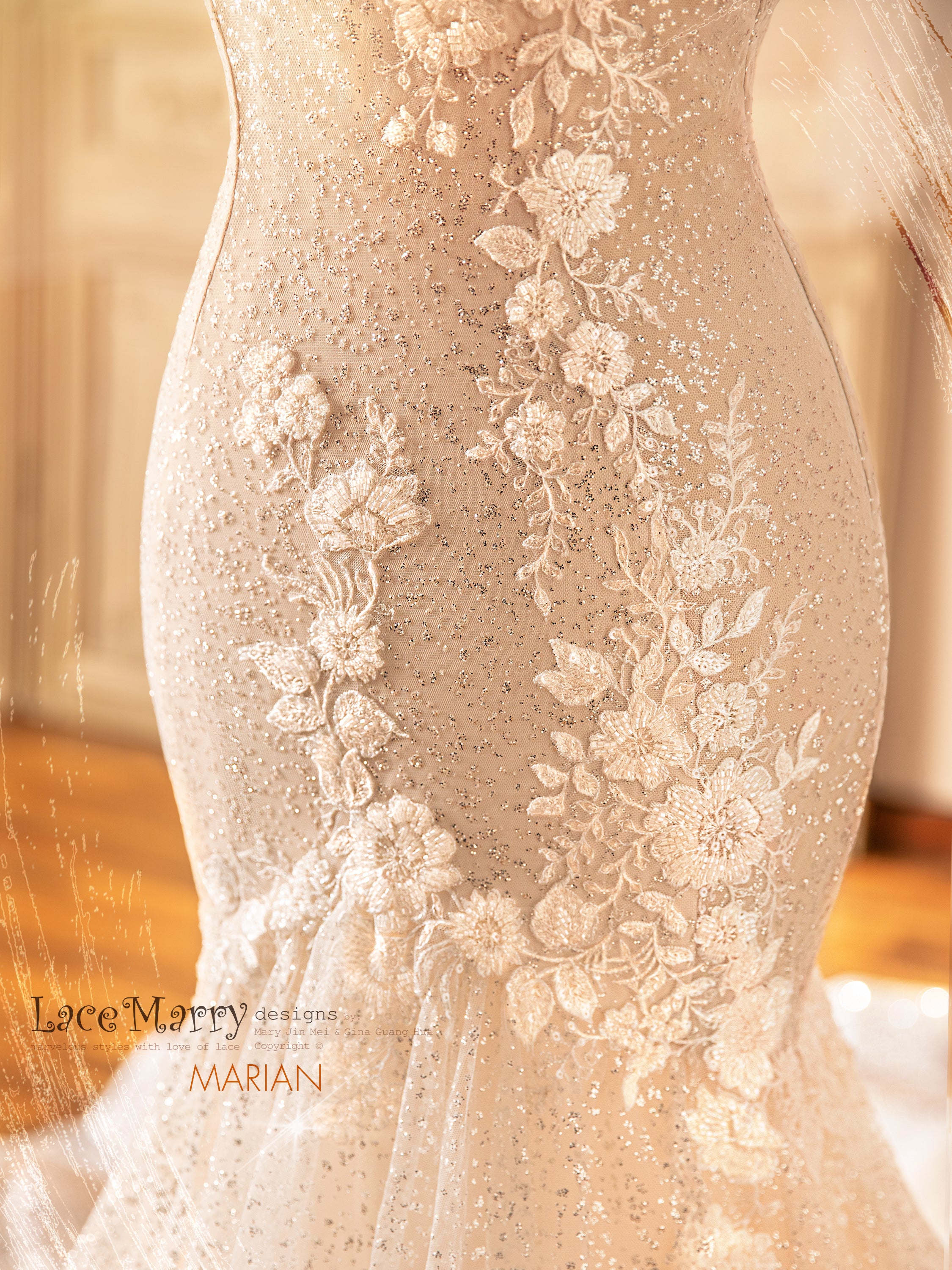 MARIAN / Exquisite Wedding Dress with Colored Underlay