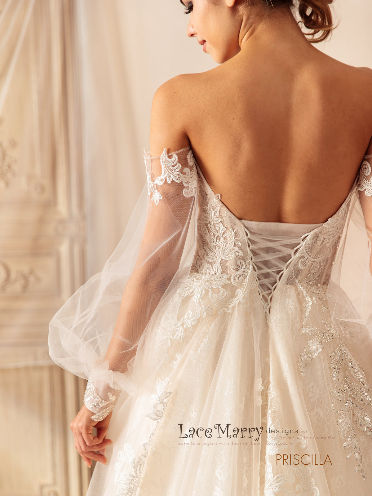 lace mary wedding dress PRISCILLA / Breathtaking Wedding Dress With Puff Long Sleeves
