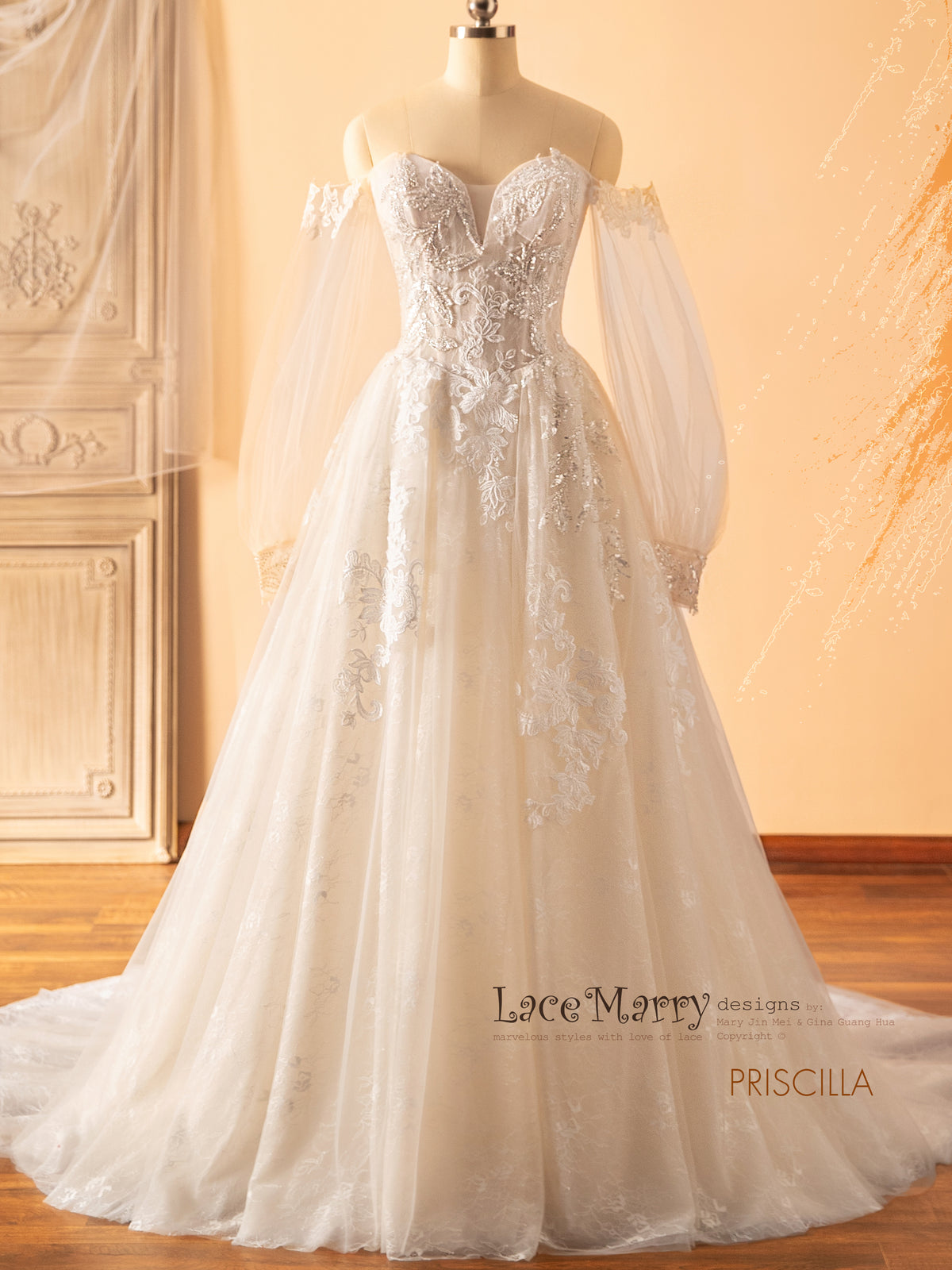PRISCILLA / Breathtaking Wedding Dress With Puff Long Sleeves
