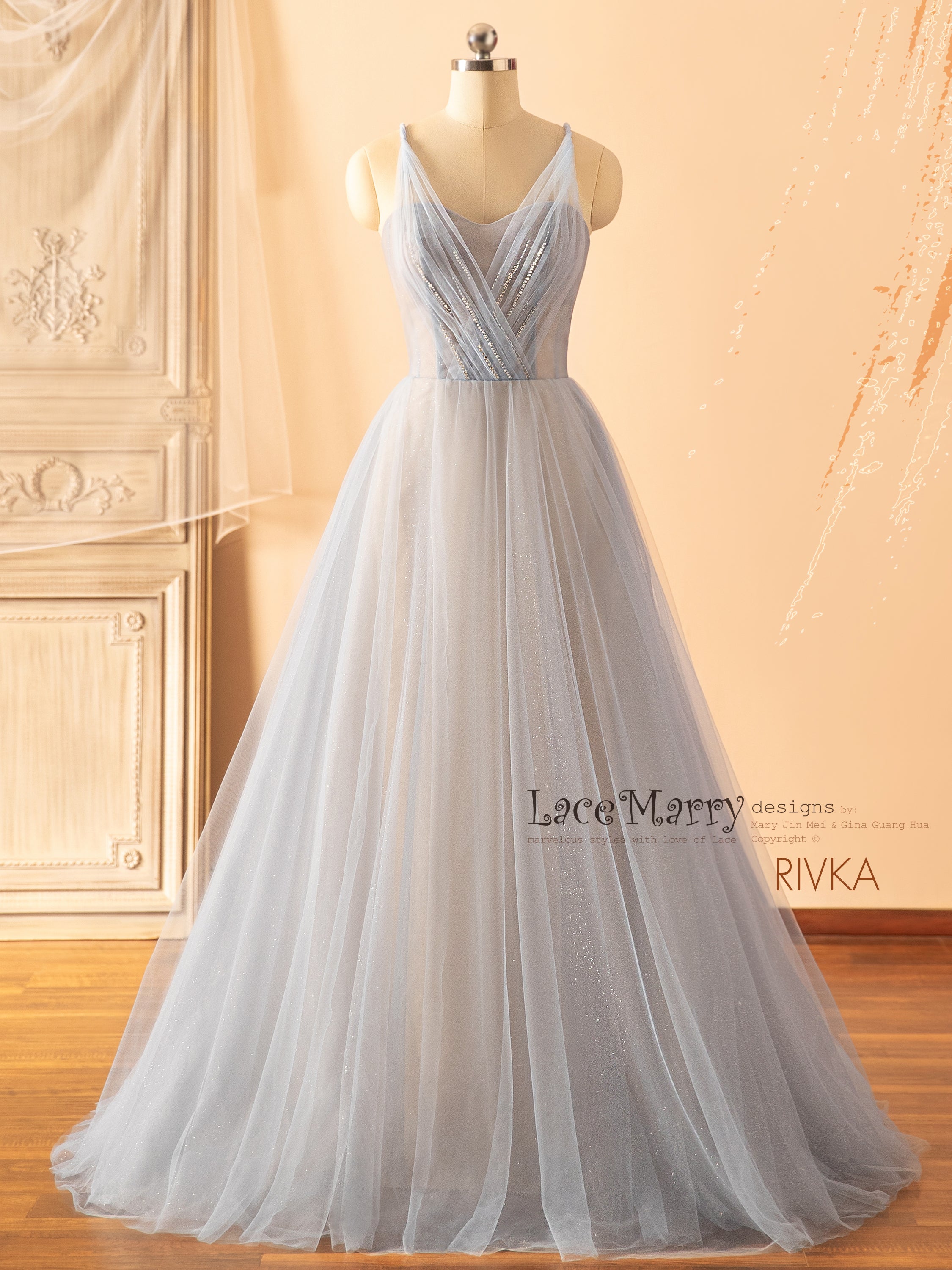 RIVKA Light Blue Wedding Dress with Nude Underlay LaceMarry