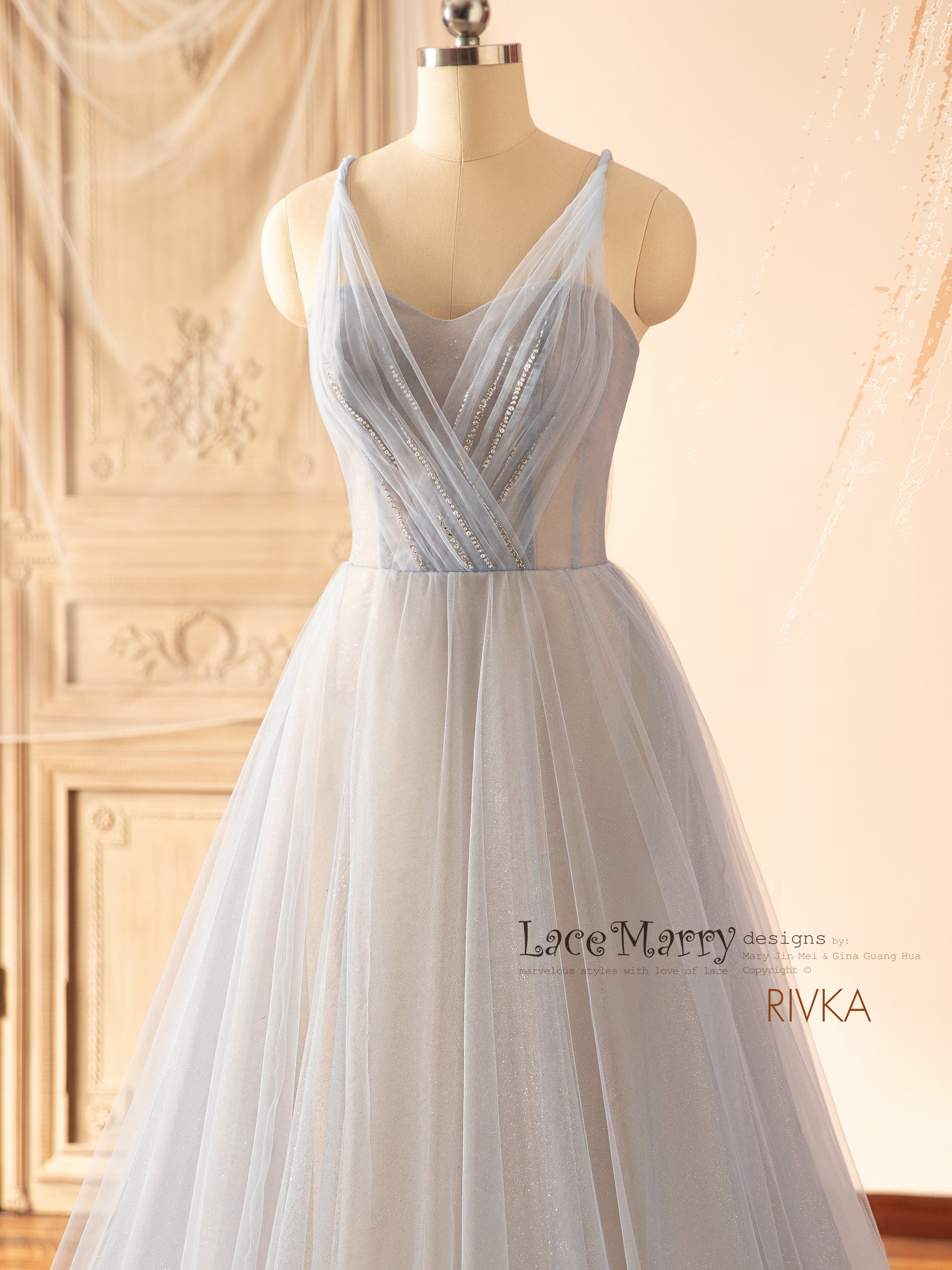 RIVKA / Light Blue Wedding Dress with Nude Underlay - LaceMarry RIVKA / Light Blue Wedding Dress with Nude Underlay - LaceMarry