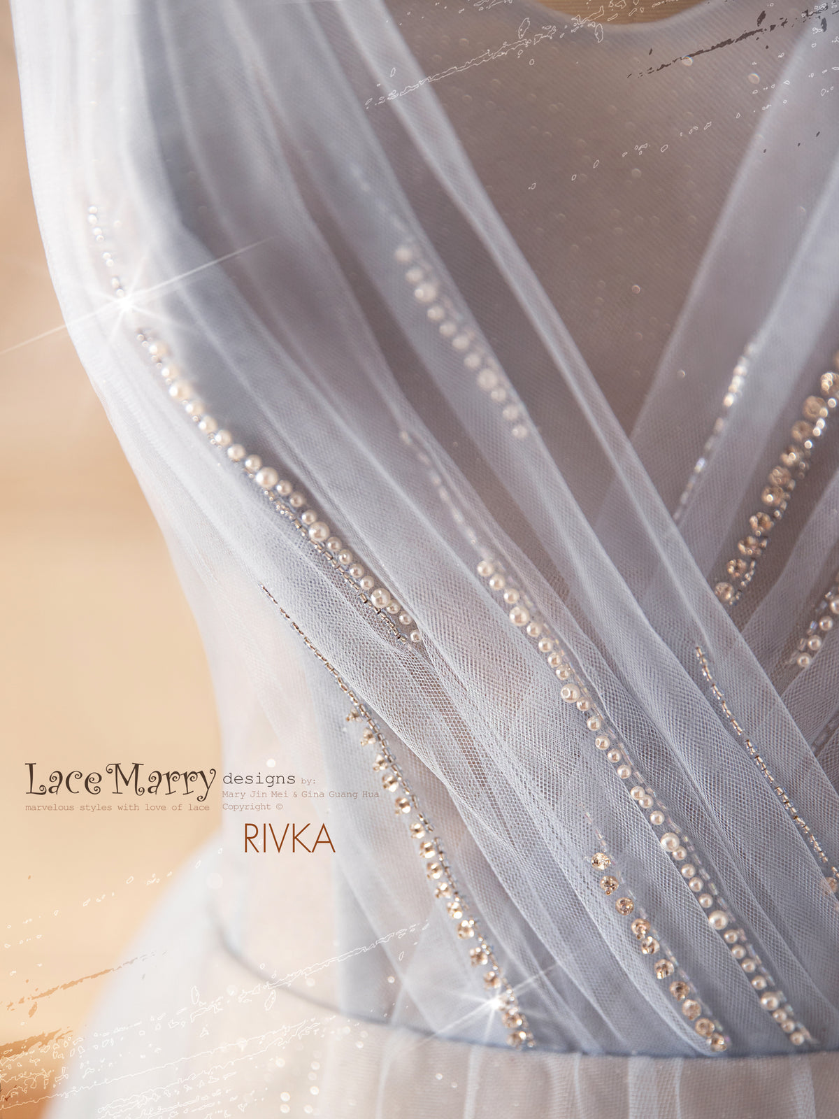 RIVKA / Light Blue Wedding Dress with Nude Underlay