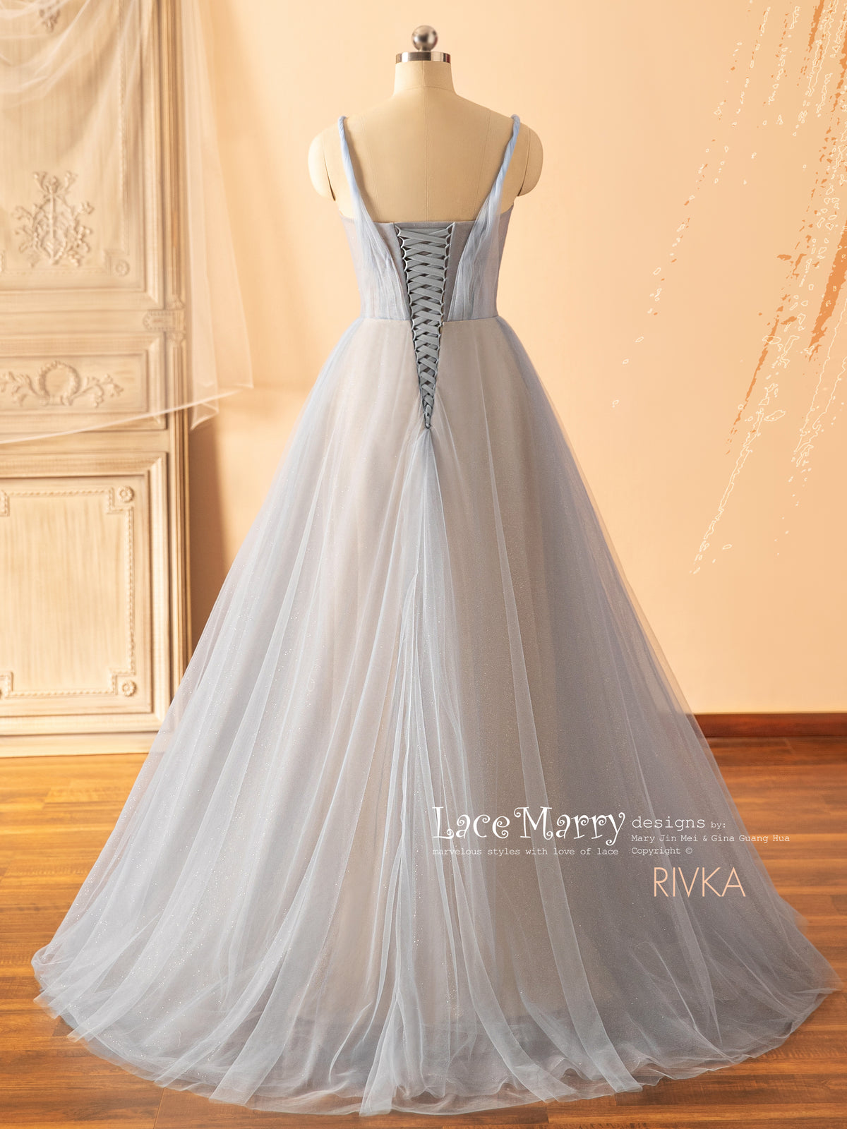 RIVKA / Light Blue Wedding Dress with Nude Underlay