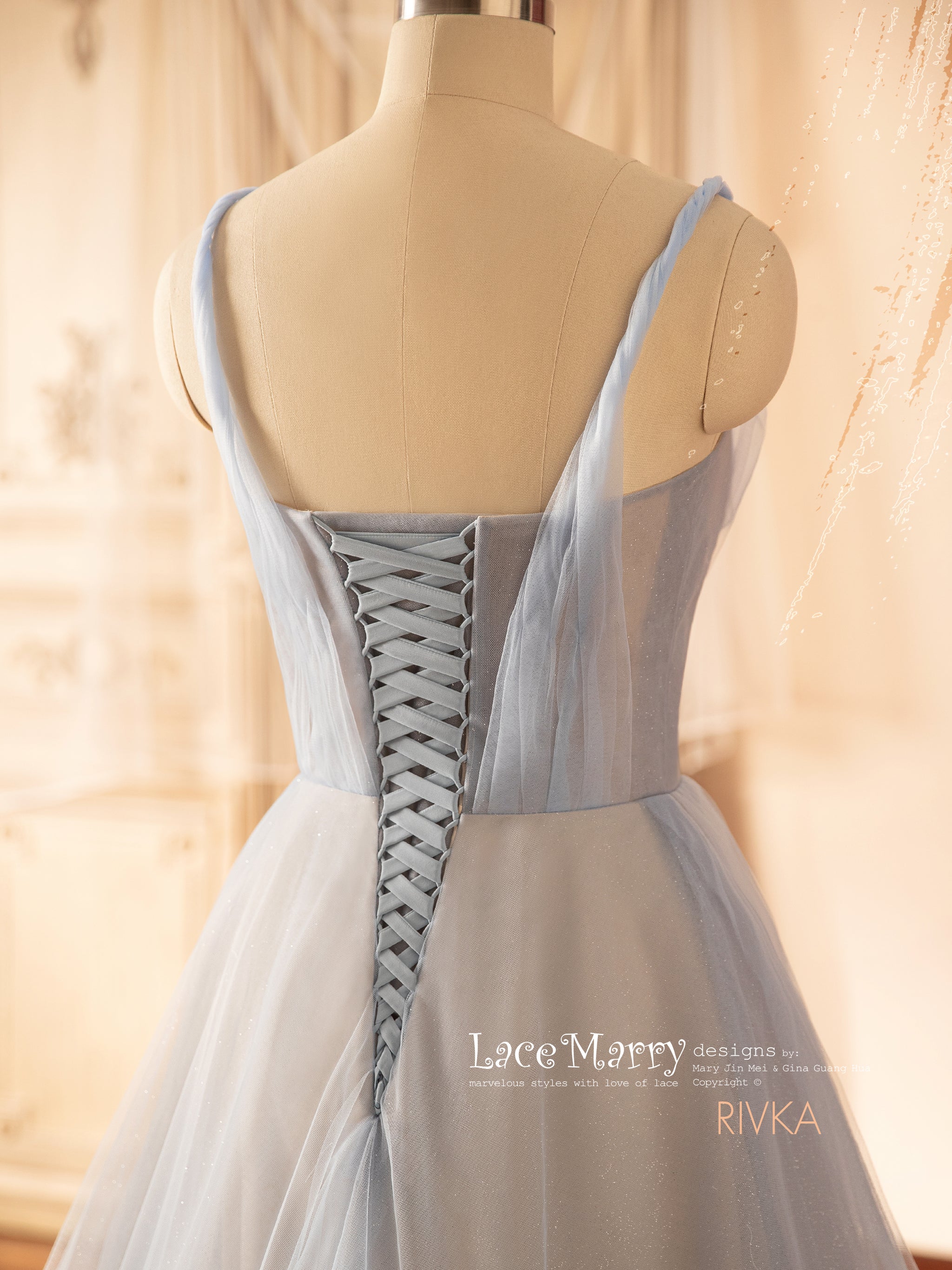 RIVKA / Light Blue Wedding Dress with Nude Underlay - LaceMarry RIVKA / Light Blue Wedding Dress with Nude Underlay - LaceMarry