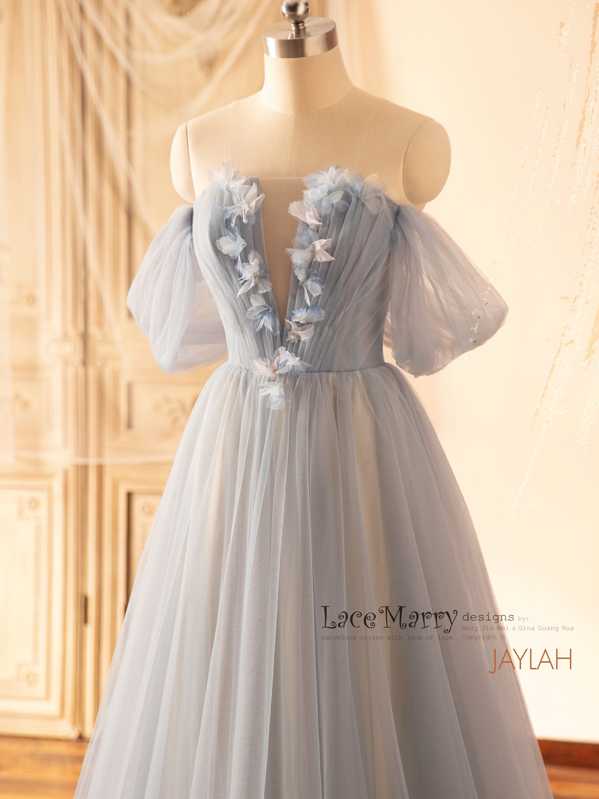 JAYLAH / Off Shoulder Wedding Dress in Blue Color - LaceMarry JAYLAH / Off Shoulder Wedding Dress in Blue Color - LaceMarry