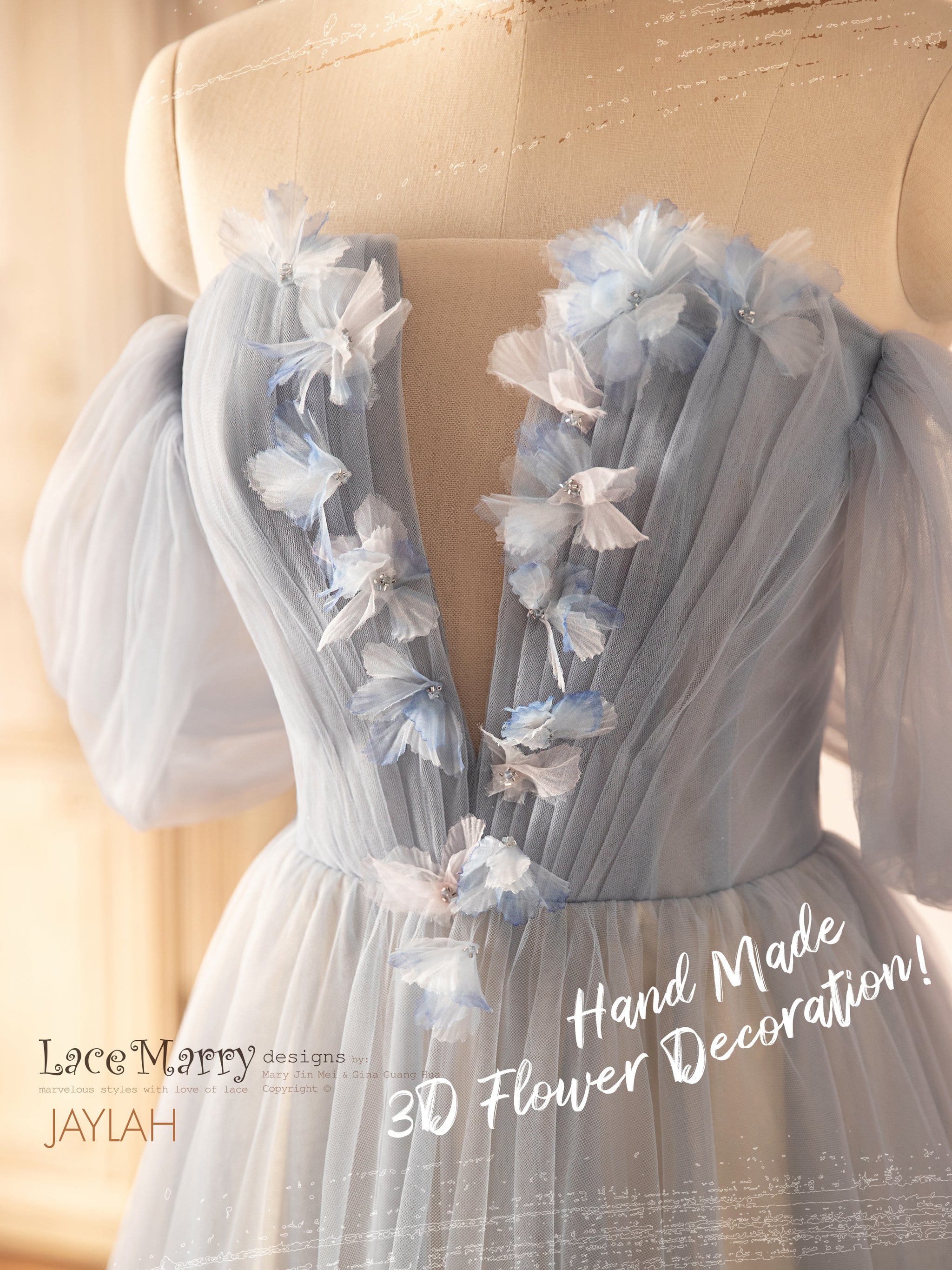 JAYLAH / Off Shoulder Wedding Dress in Blue Color - LaceMarry JAYLAH / Off Shoulder Wedding Dress in Blue Color - LaceMarry