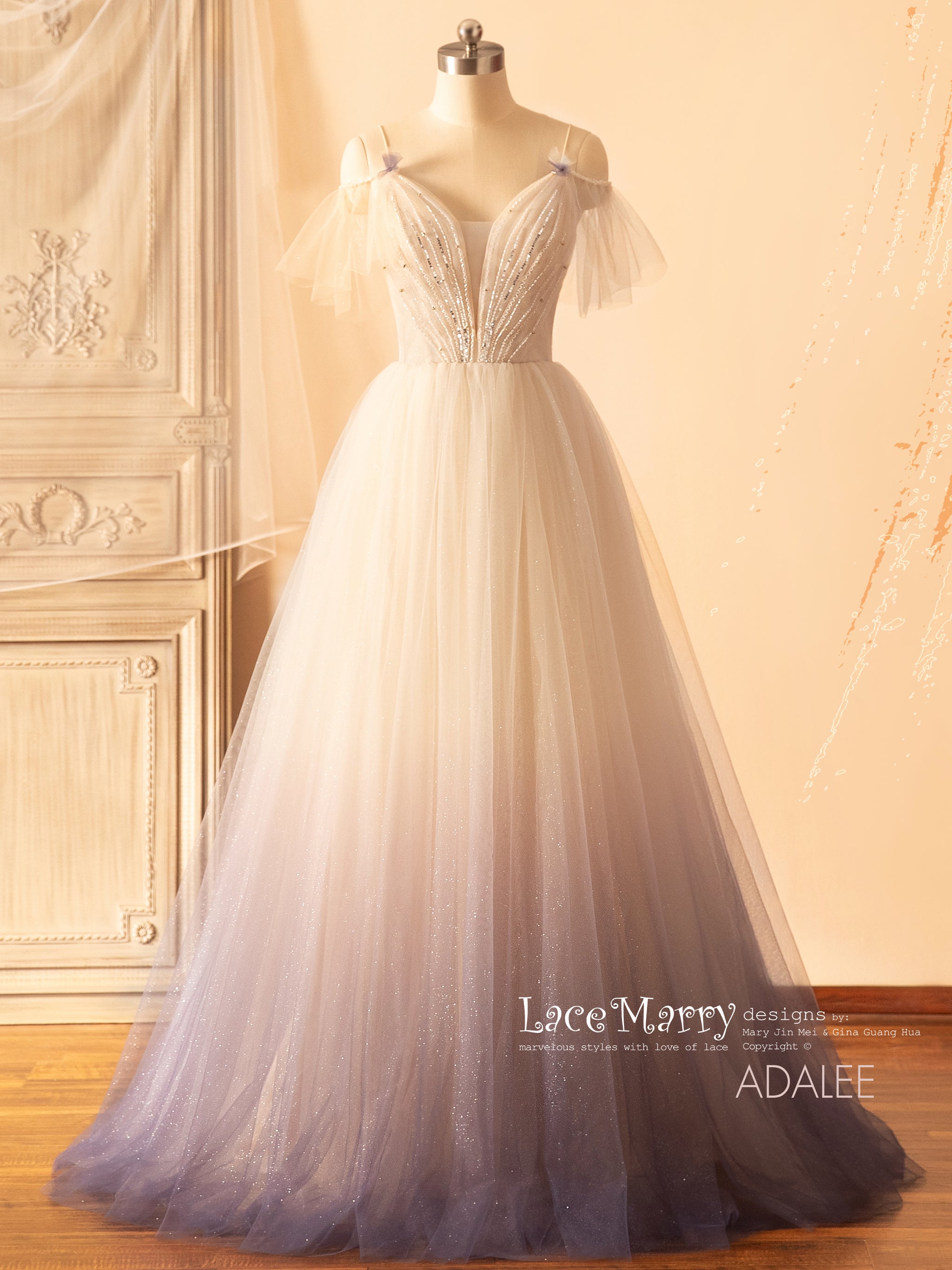 ADALEE / Ombre Glitter Wedding Dress with Purple and Nude Tone - LaceMarry ADALEE / Ombre Glitter Wedding Dress with Purple and Nude Tone - LaceMarry