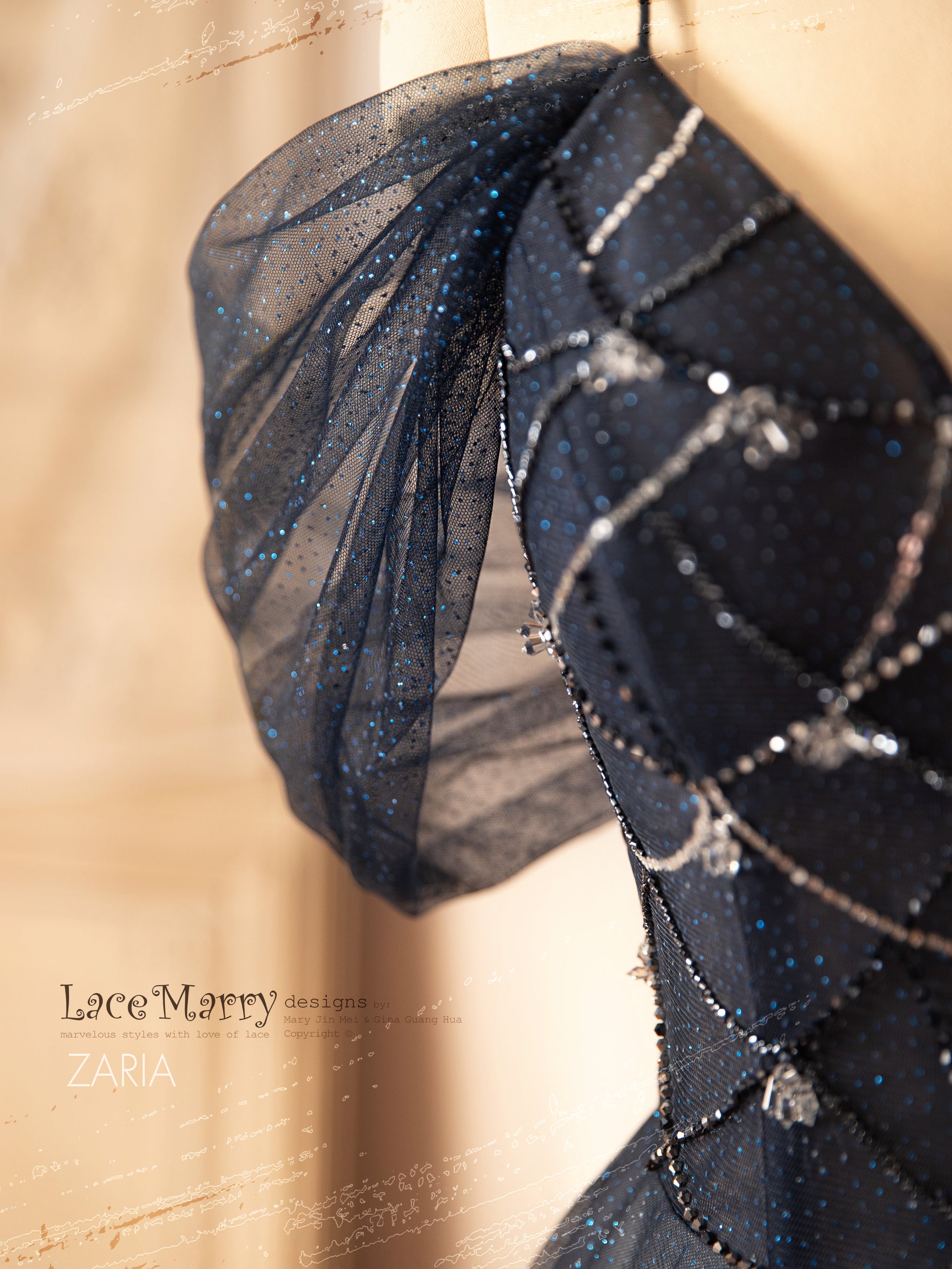 ZARIA / A Line Sparkling Navy Blue Wedding Dress with Deep Plunge Neck - LaceMarry ZARIA / A Line Sparkling Navy Blue Wedding Dress with Deep Plunge Neck - LaceMarry