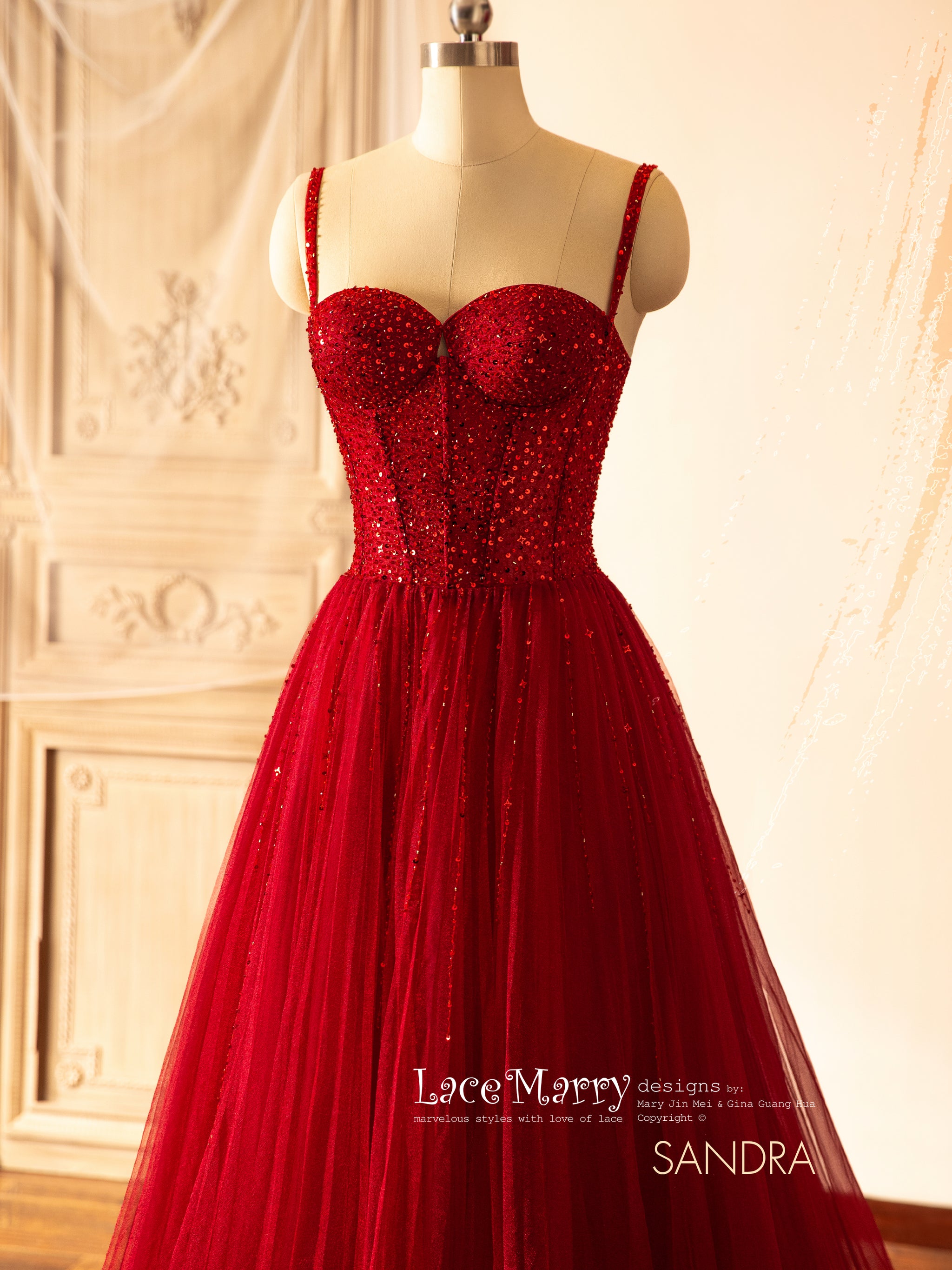 SANDRA / Red Wedding Dress with Sweetheart Neckline - LaceMarry SANDRA / Red Wedding Dress with Sweetheart Neckline - LaceMarry