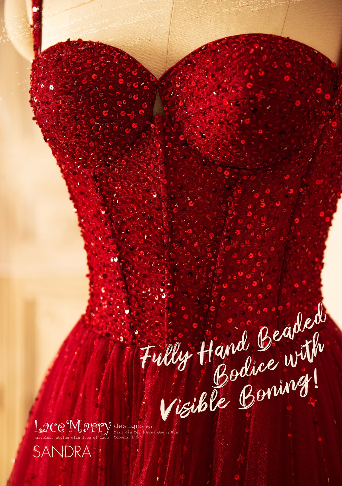 SANDRA / Red Wedding Dress with Sweetheart Neckline