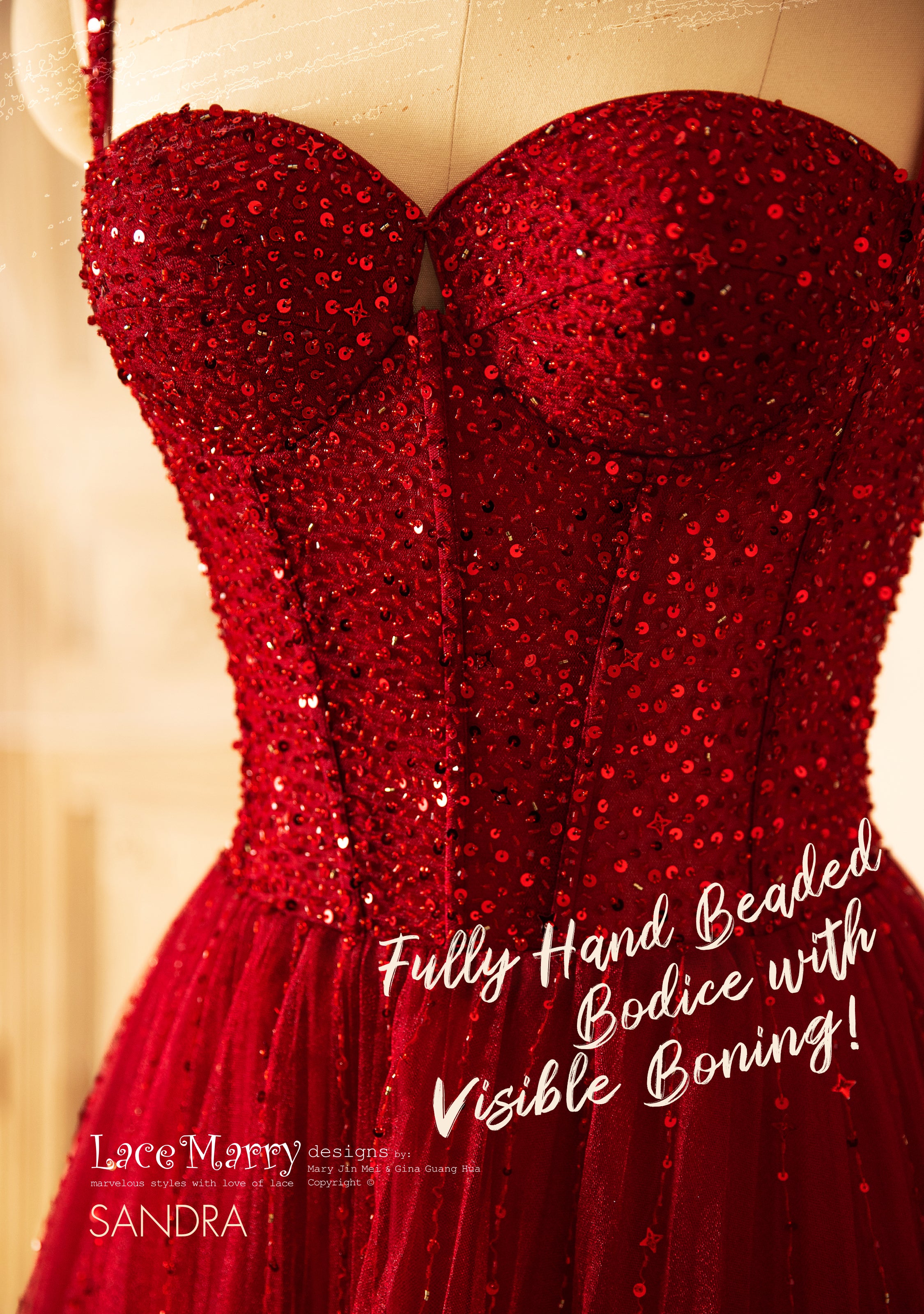 SANDRA / Red Wedding Dress with Sweetheart Neckline - LaceMarry