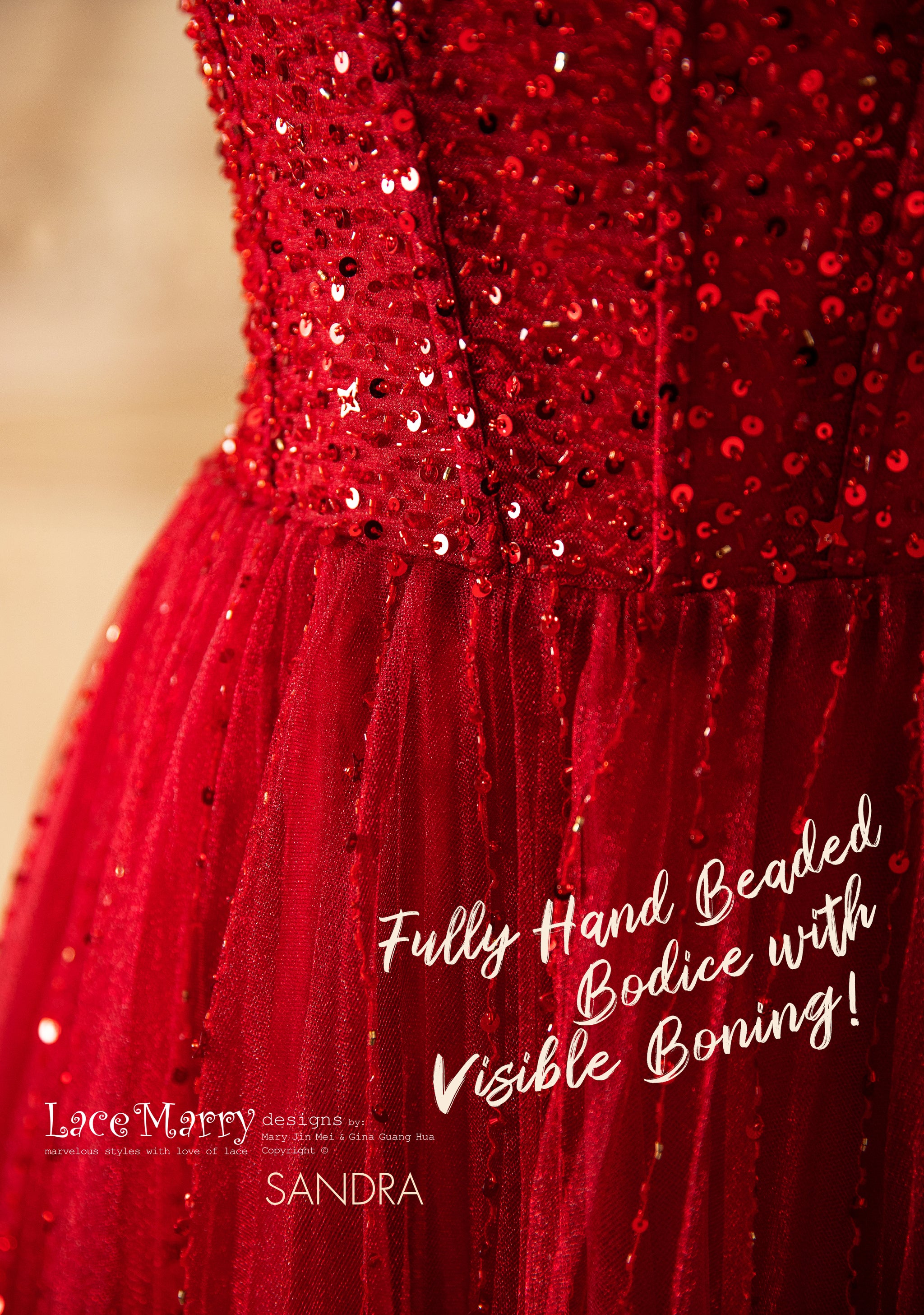 SANDRA / Red Wedding Dress with Sweetheart Neckline - LaceMarry SANDRA / Red Wedding Dress with Sweetheart Neckline - LaceMarry
