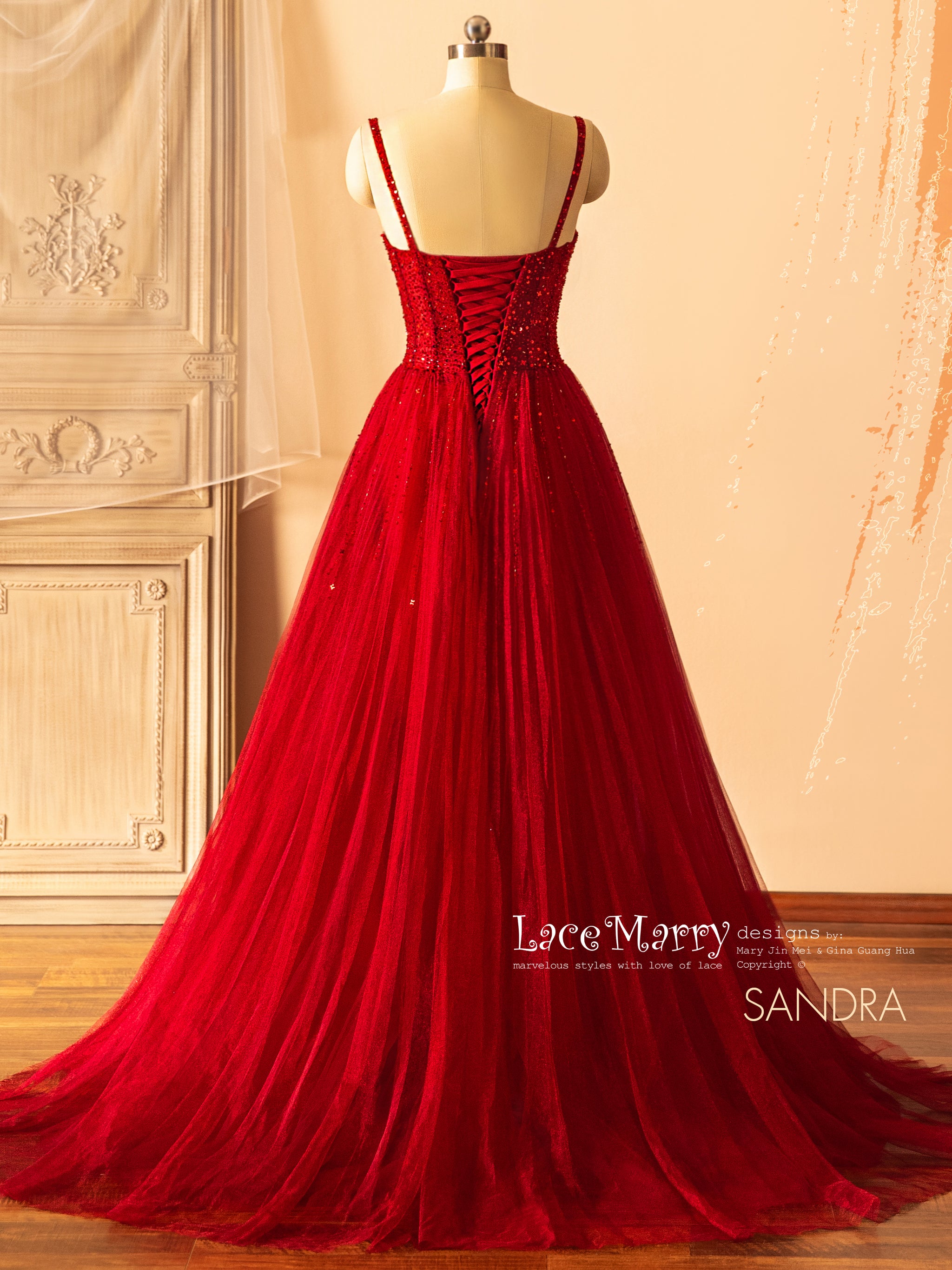 SANDRA / Red Wedding Dress with Sweetheart Neckline - LaceMarry SANDRA / Red Wedding Dress with Sweetheart Neckline - LaceMarry