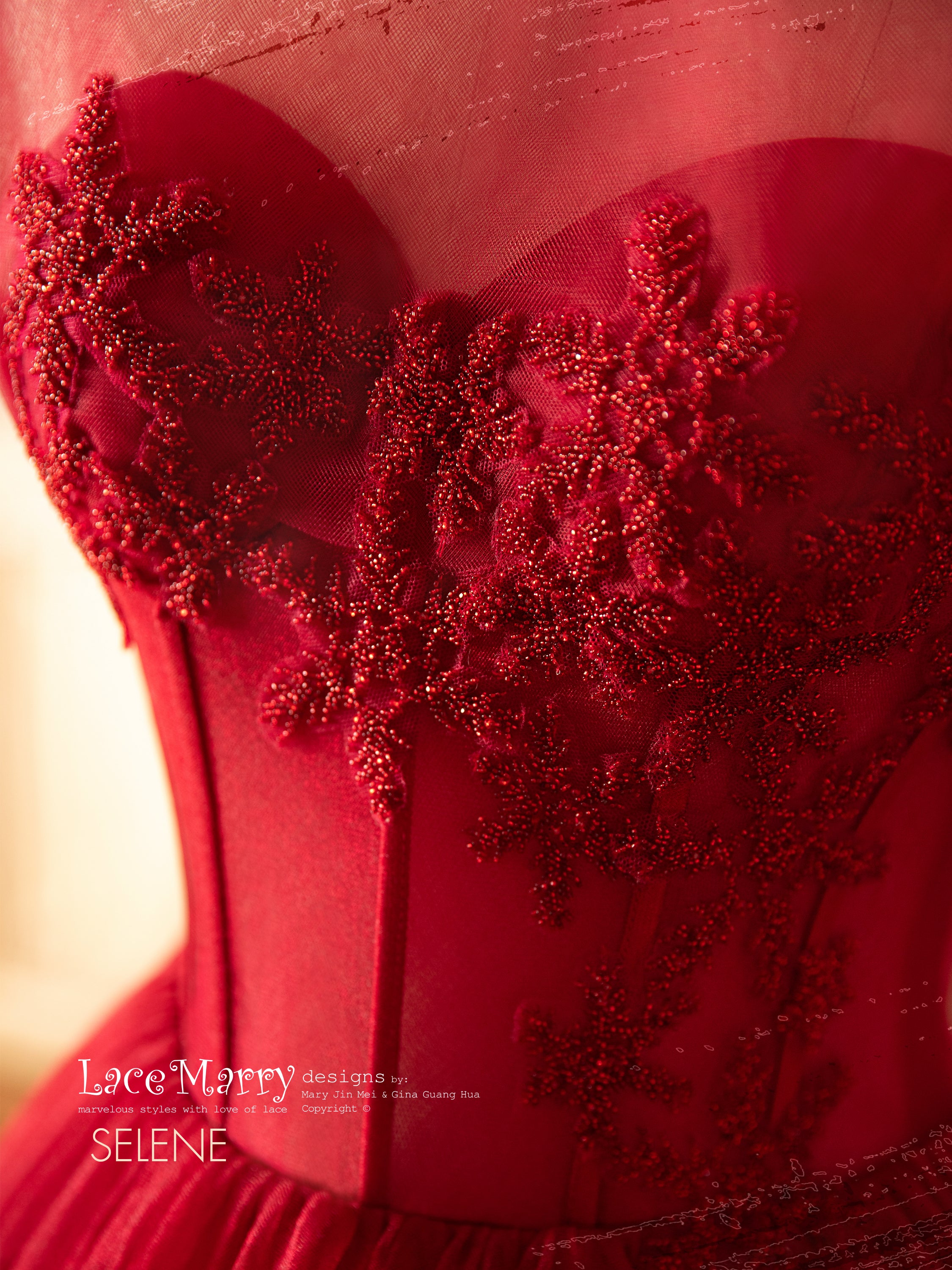 Red Beading Lace Tulle Red A-Line Wedding Dress