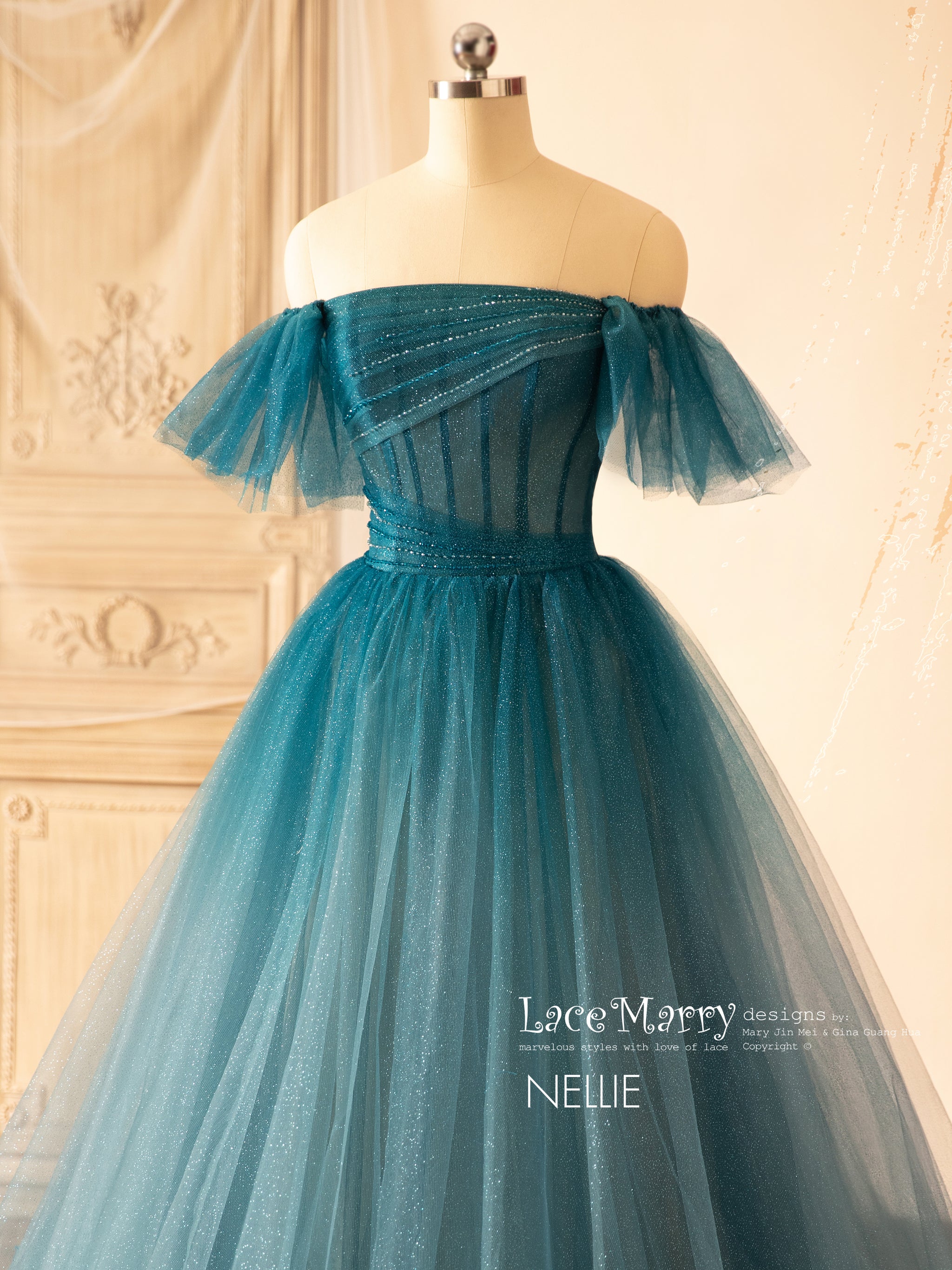 NELLIE / Dark Blue Ombre Prom Dress with Off Shoulder Straps - LaceMarry NELLIE / Dark Blue Ombre Prom Dress with Off Shoulder Straps - LaceMarry