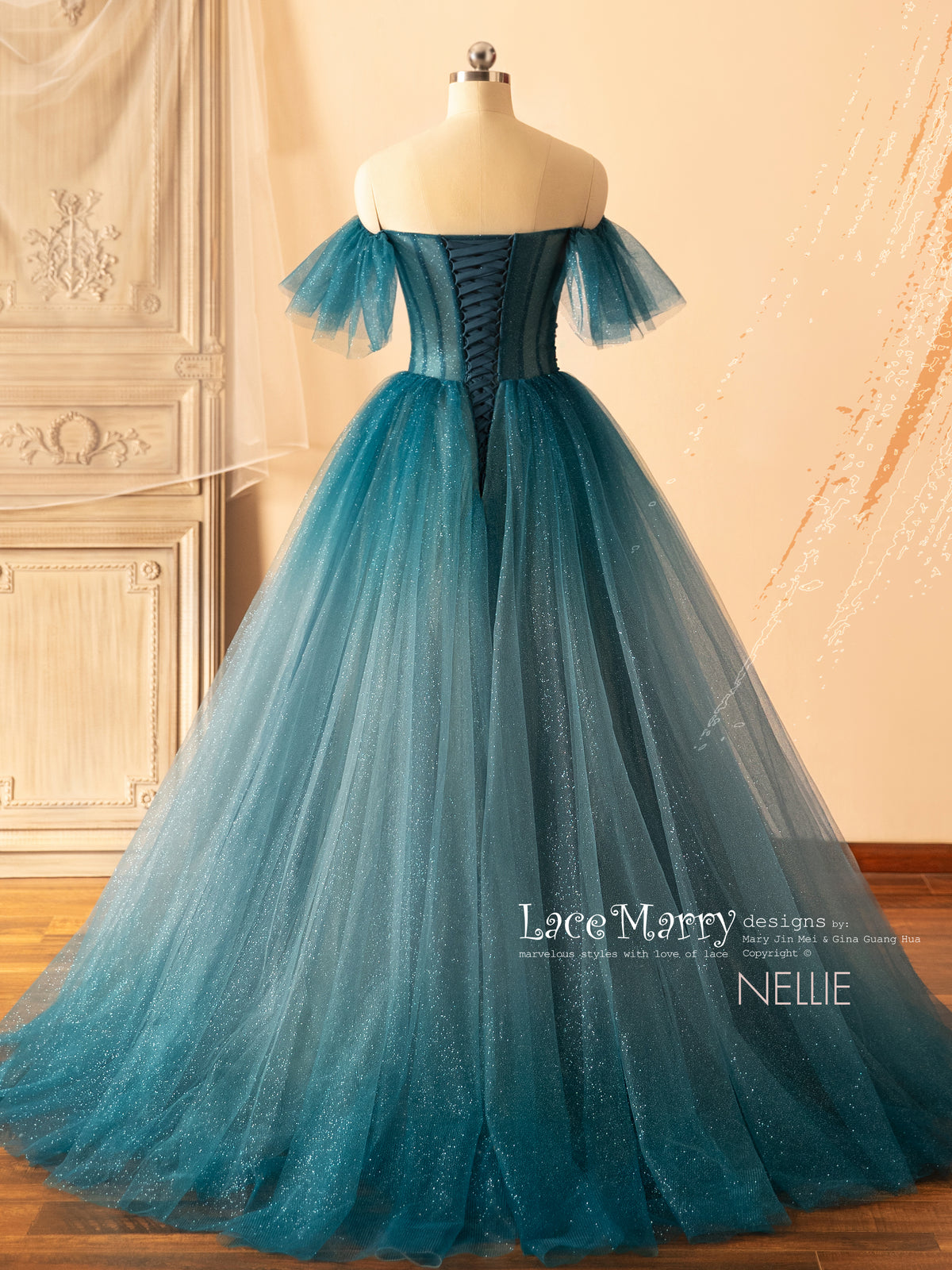 NELLIE / Dark Blue Ombre Prom Dress with Off Shoulder Straps