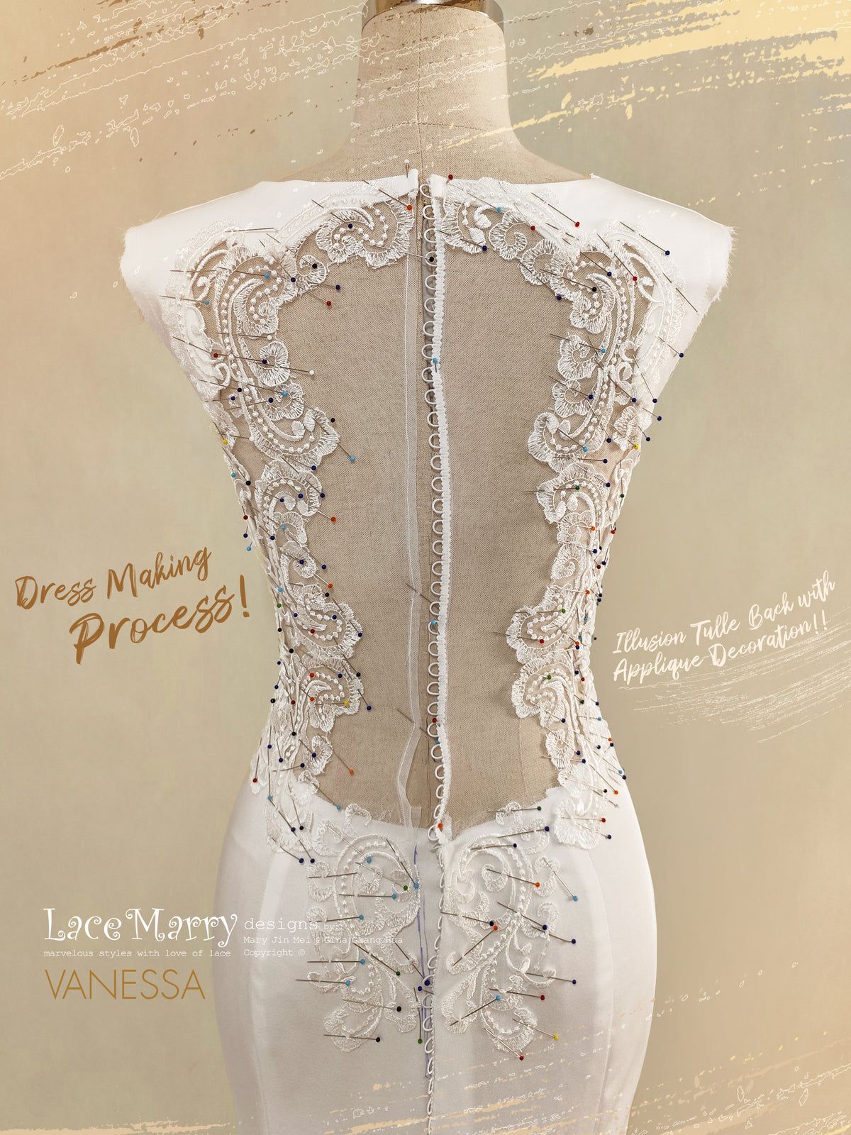 VANESSA / Plain Wedding Dress with Long Sleeves and Illusion Back