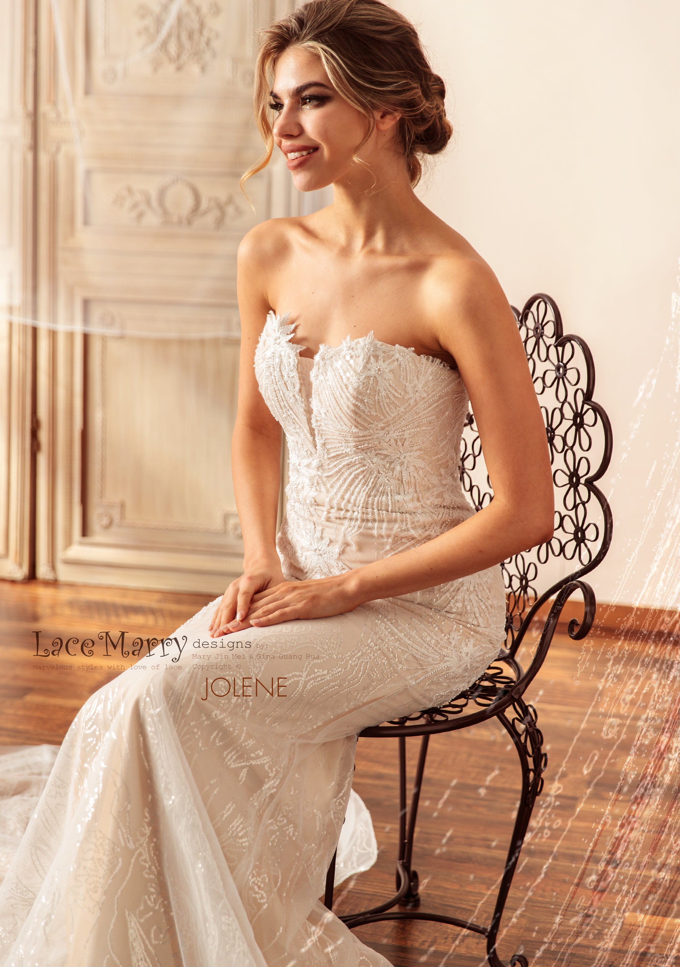 JOLENE / Strapless Wedding Dress with Plunge Neckline - LaceMarry