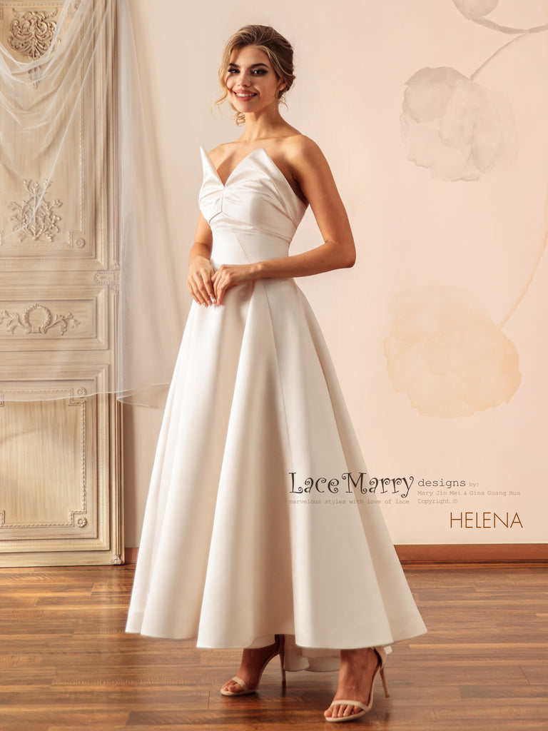 wedding dress ankle length Half Sleeves A Line Wedding Dress Scoop Neck... From Veralove999, $104.92