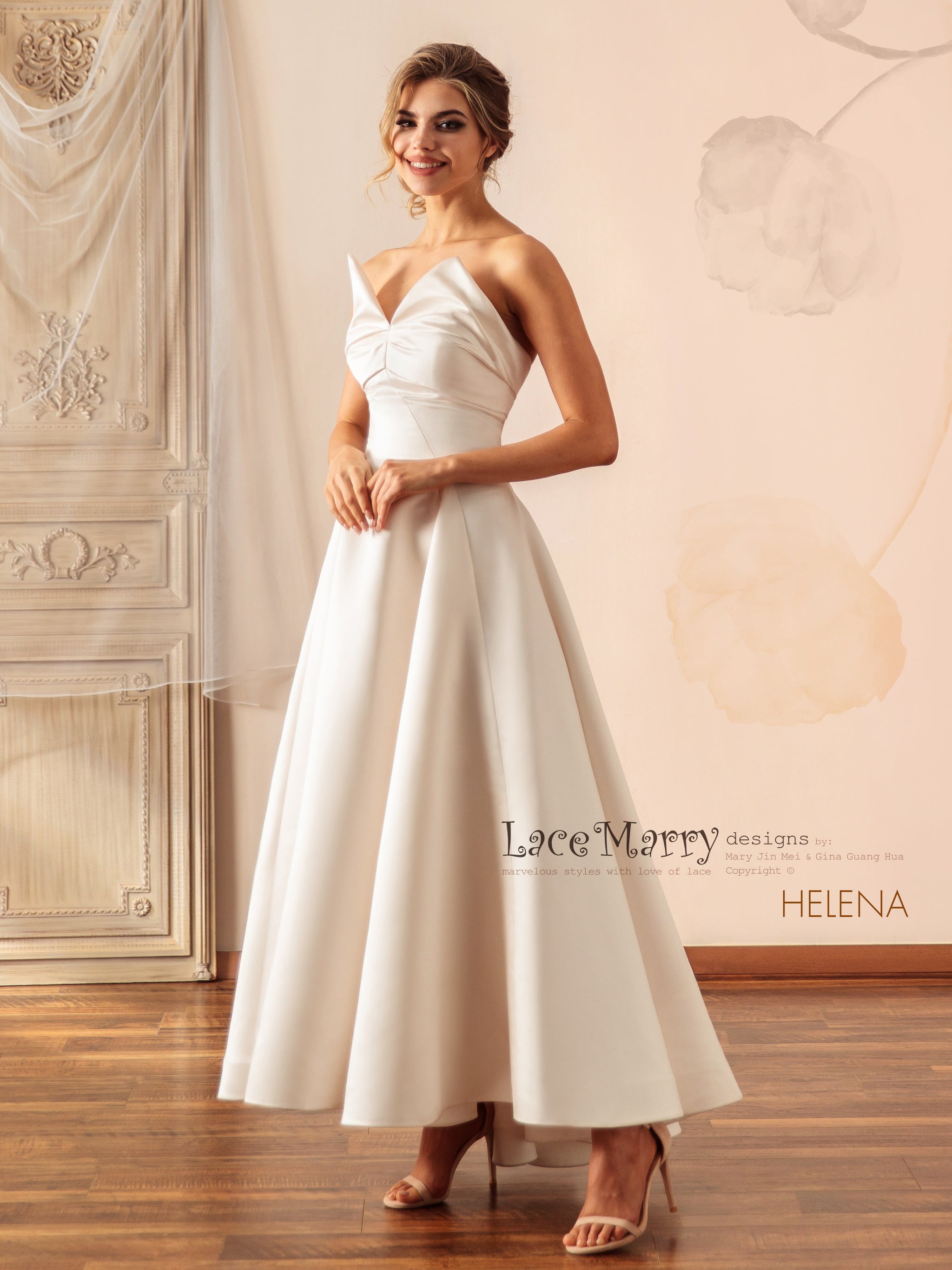 Burgundy Tulle Ankle Length Dress With Sleeves – alinanova