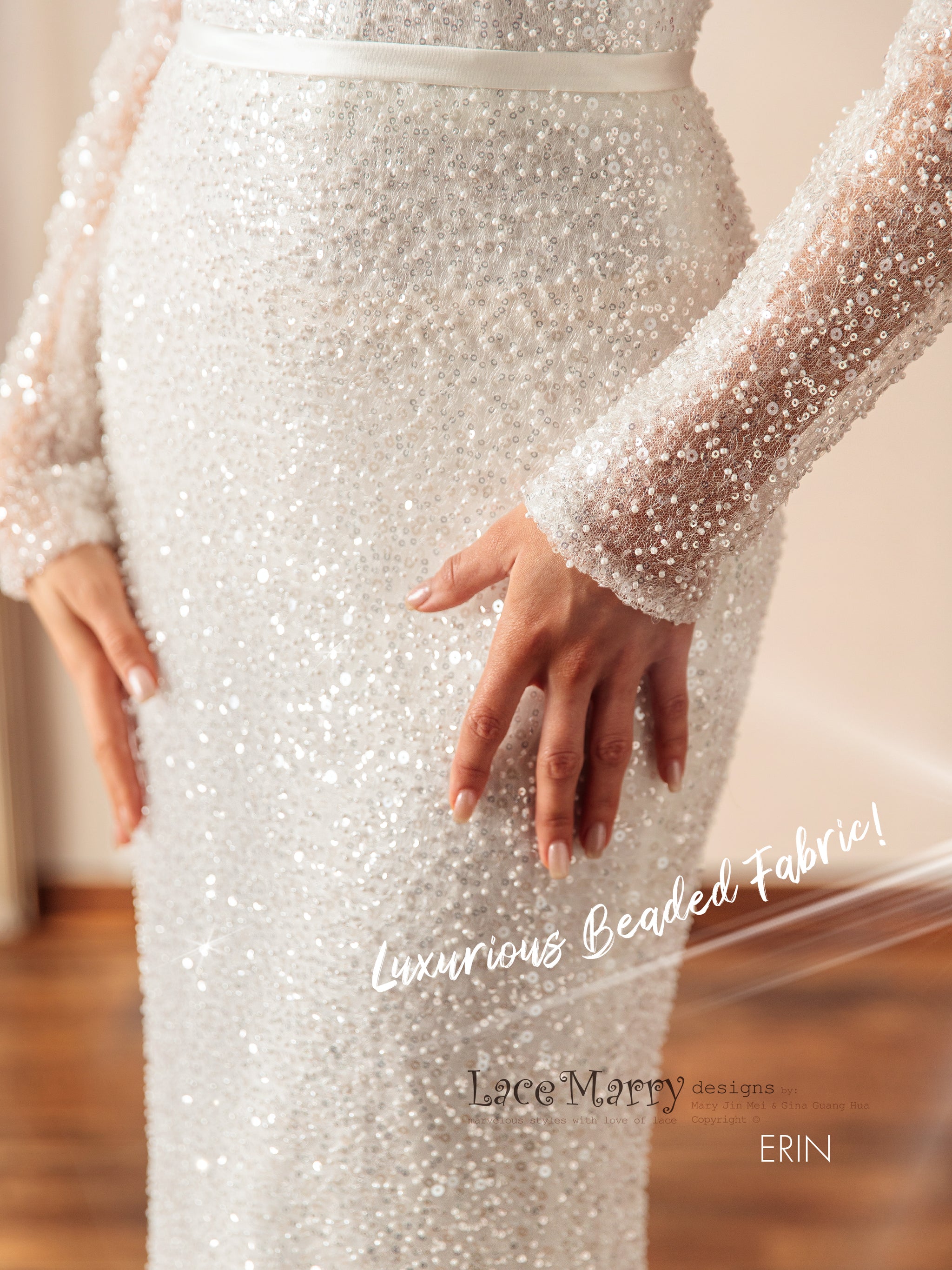 ERIN / Sparkling Wedding Dress with Off the Shoulder Long Sleeves - LaceMarry ERIN / Sparkling Wedding Dress with Off the Shoulder Long Sleeves - LaceMarry
