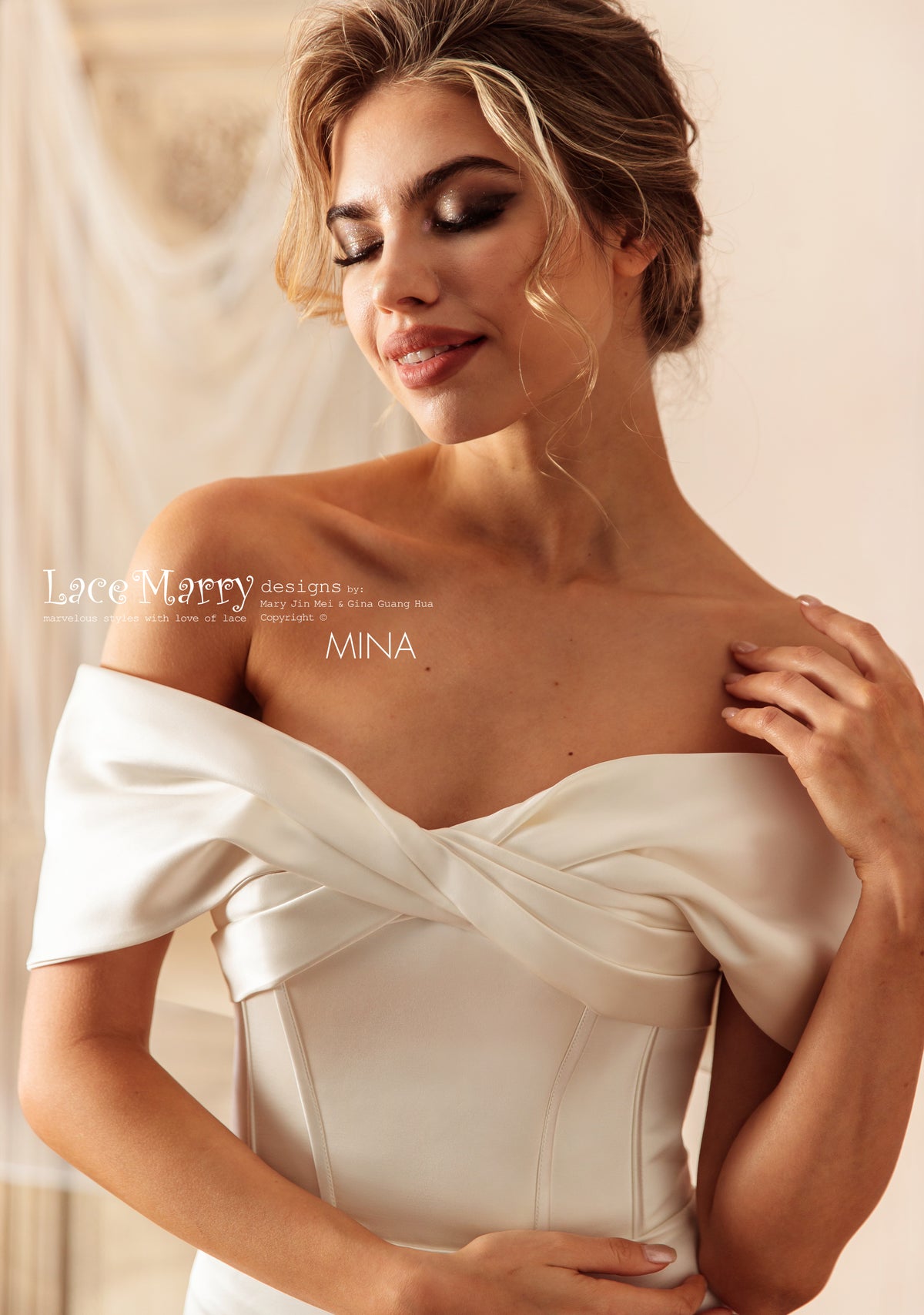 MINA / Off Shoulder Satin Wedding Dress