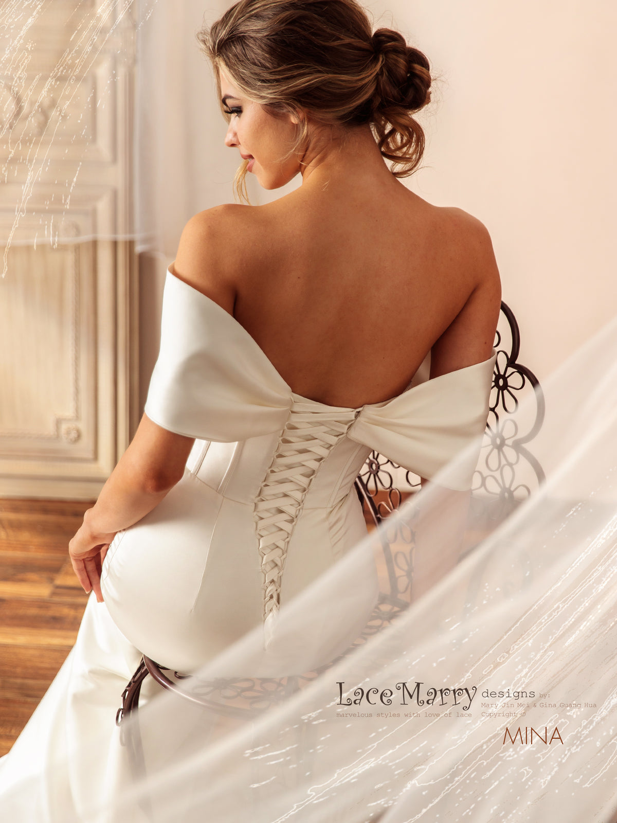 MINA / Off Shoulder Satin Wedding Dress