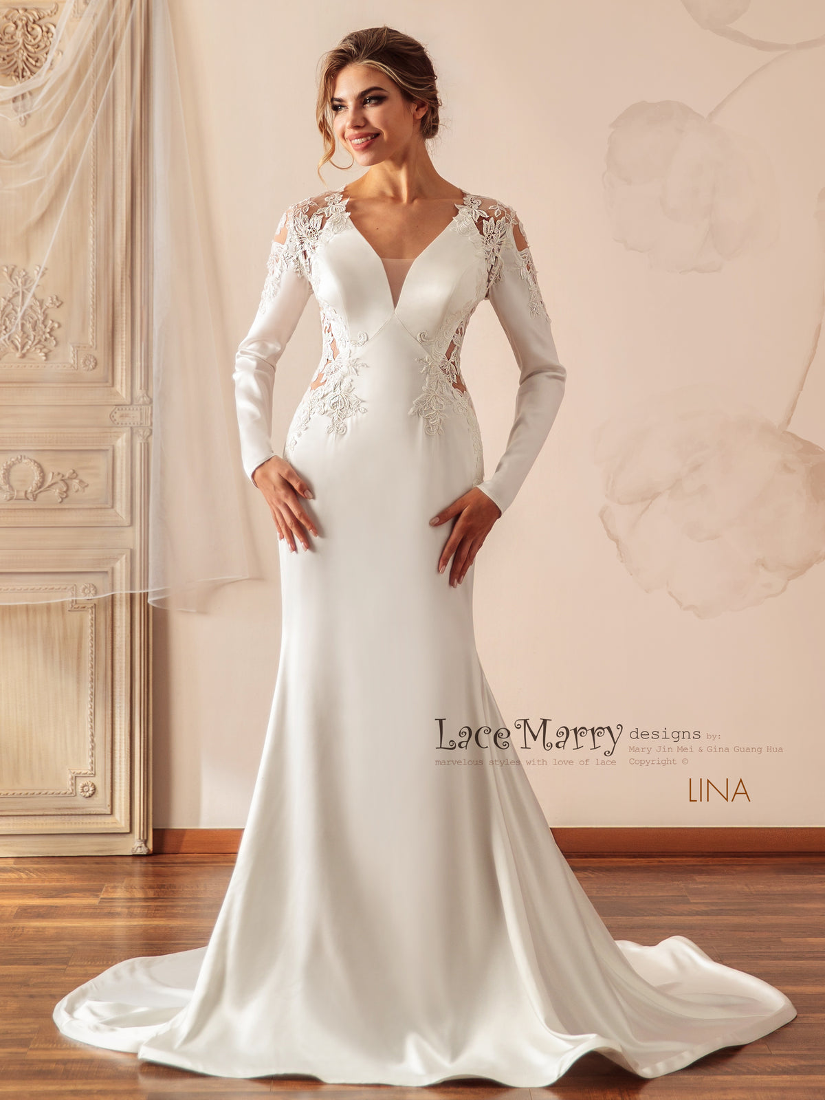 LINA / Plain Wedding Dress with Feminine Cut-out Bodice