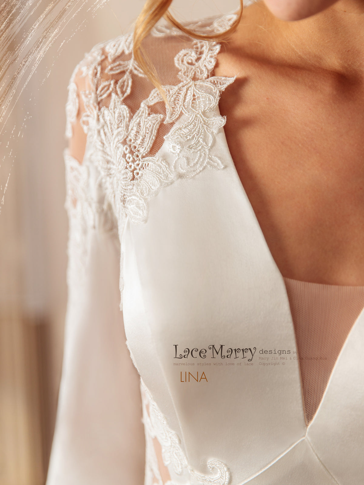 LINA / Plain Wedding Dress with Feminine Cut-out Bodice