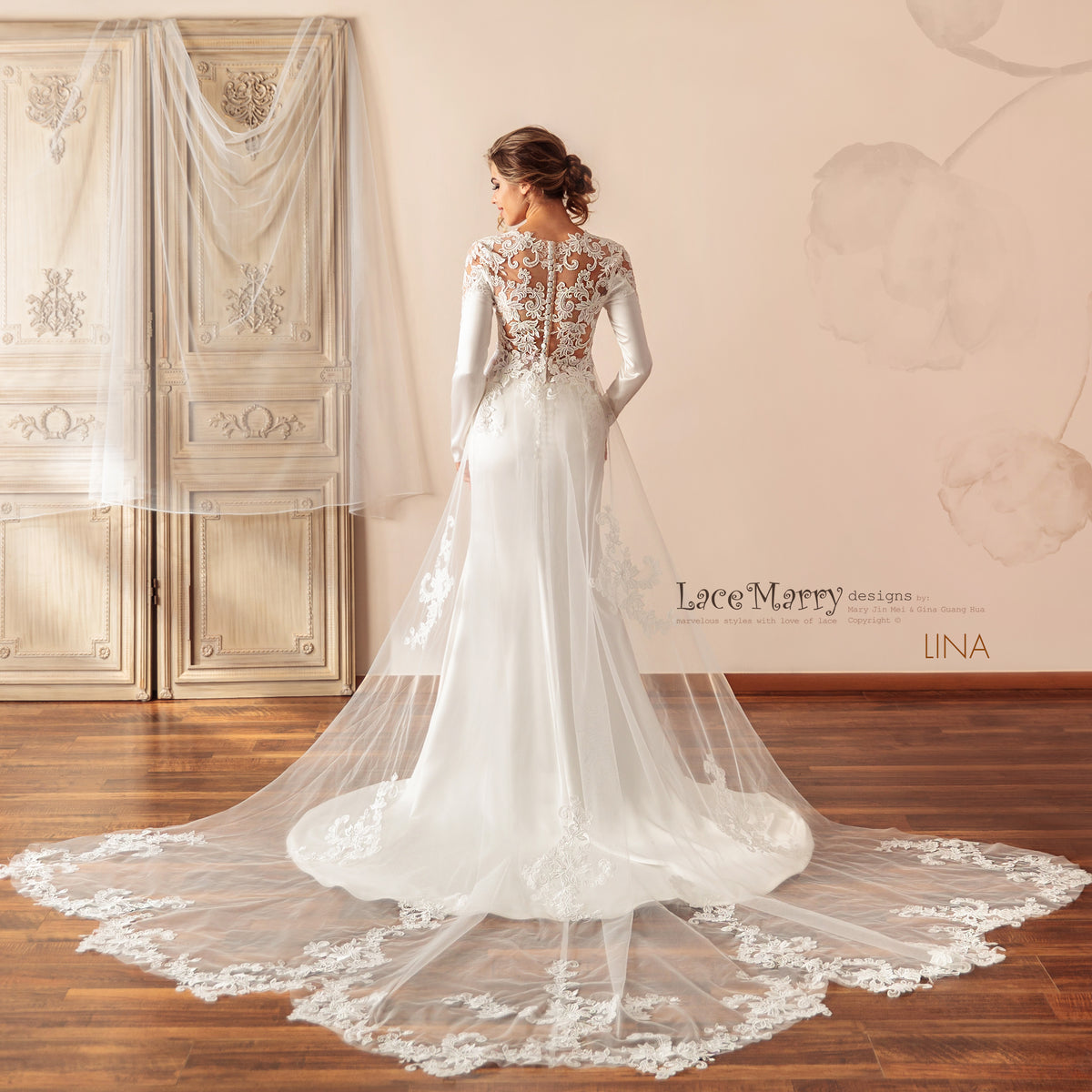 LINA / Plain Wedding Dress with Feminine Cut-out Bodice - LaceMarry LINA / Plain Wedding Dress with Feminine Cut-out Bodice - LaceMarry