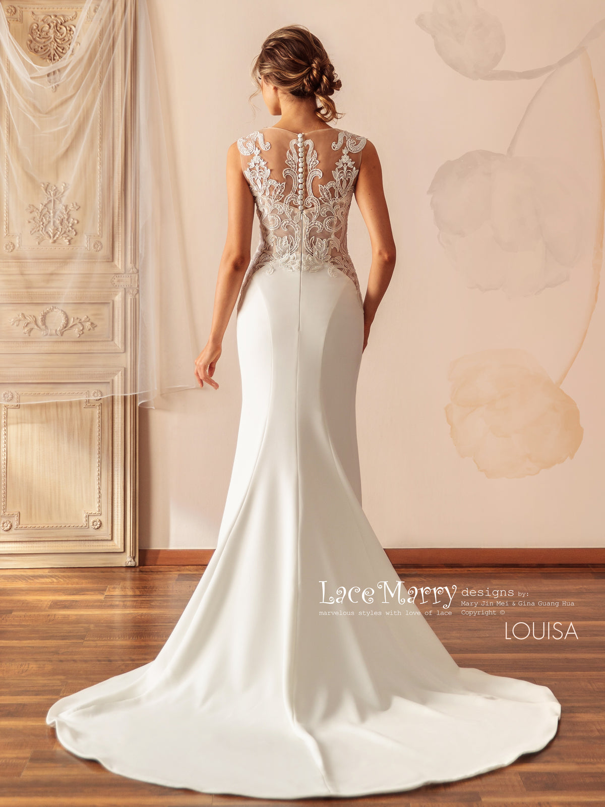 LOUISA / Plain Skirt Wedding Dress with Beaded Lacy Bodice