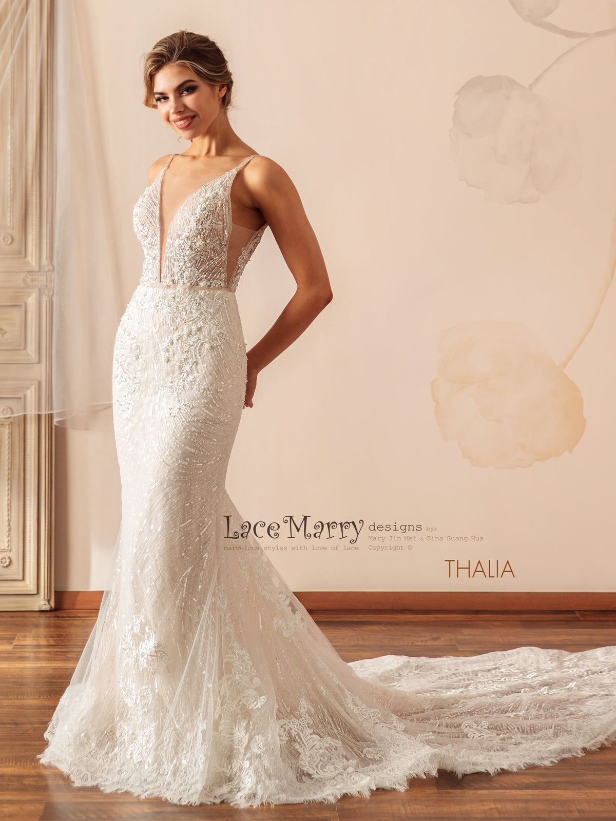 THALIA / Fitted Sparkling Wedding Dress with Deep Plunge